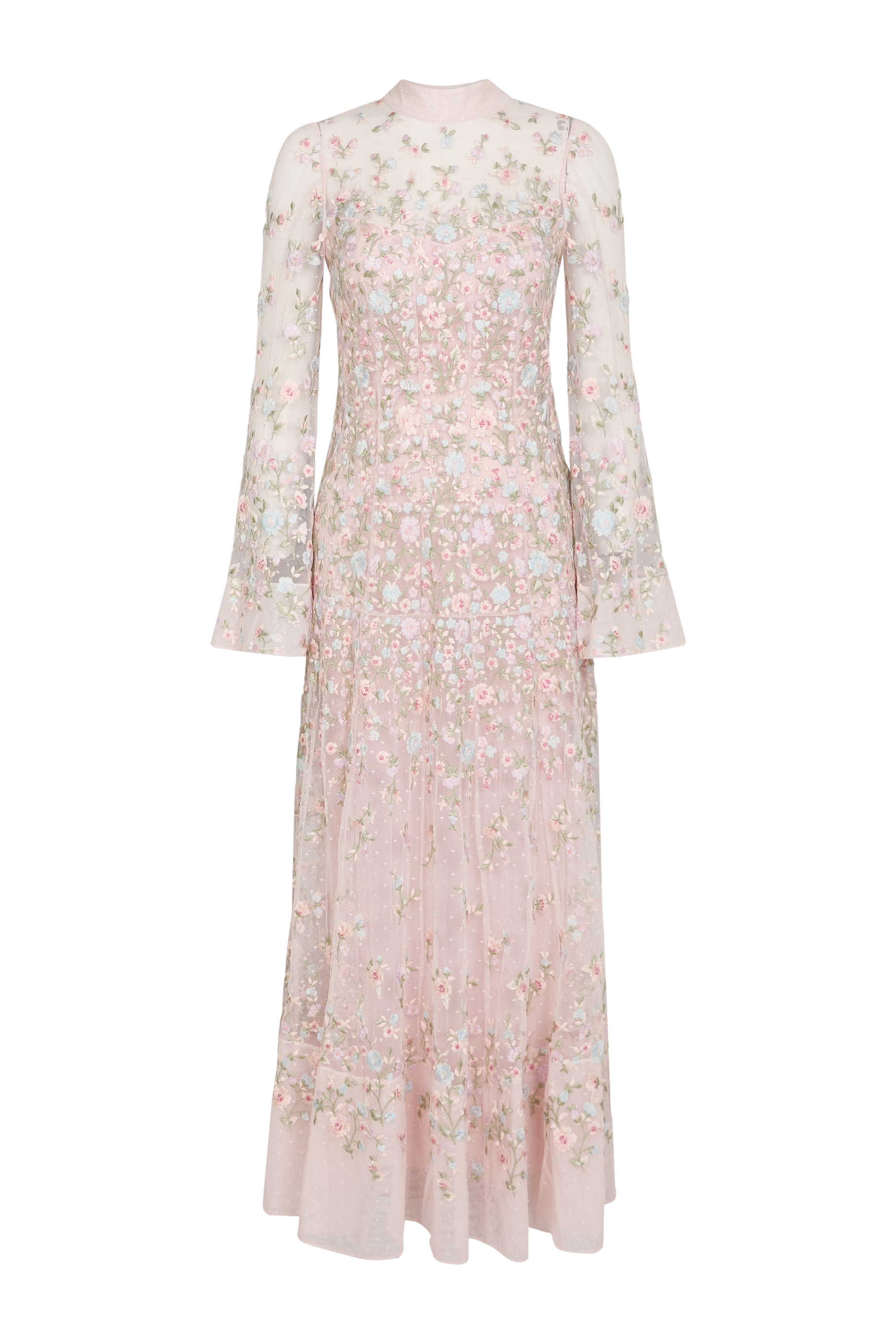 فستان سيلفيا طويل بتطريزات ورد بارزة الملمس