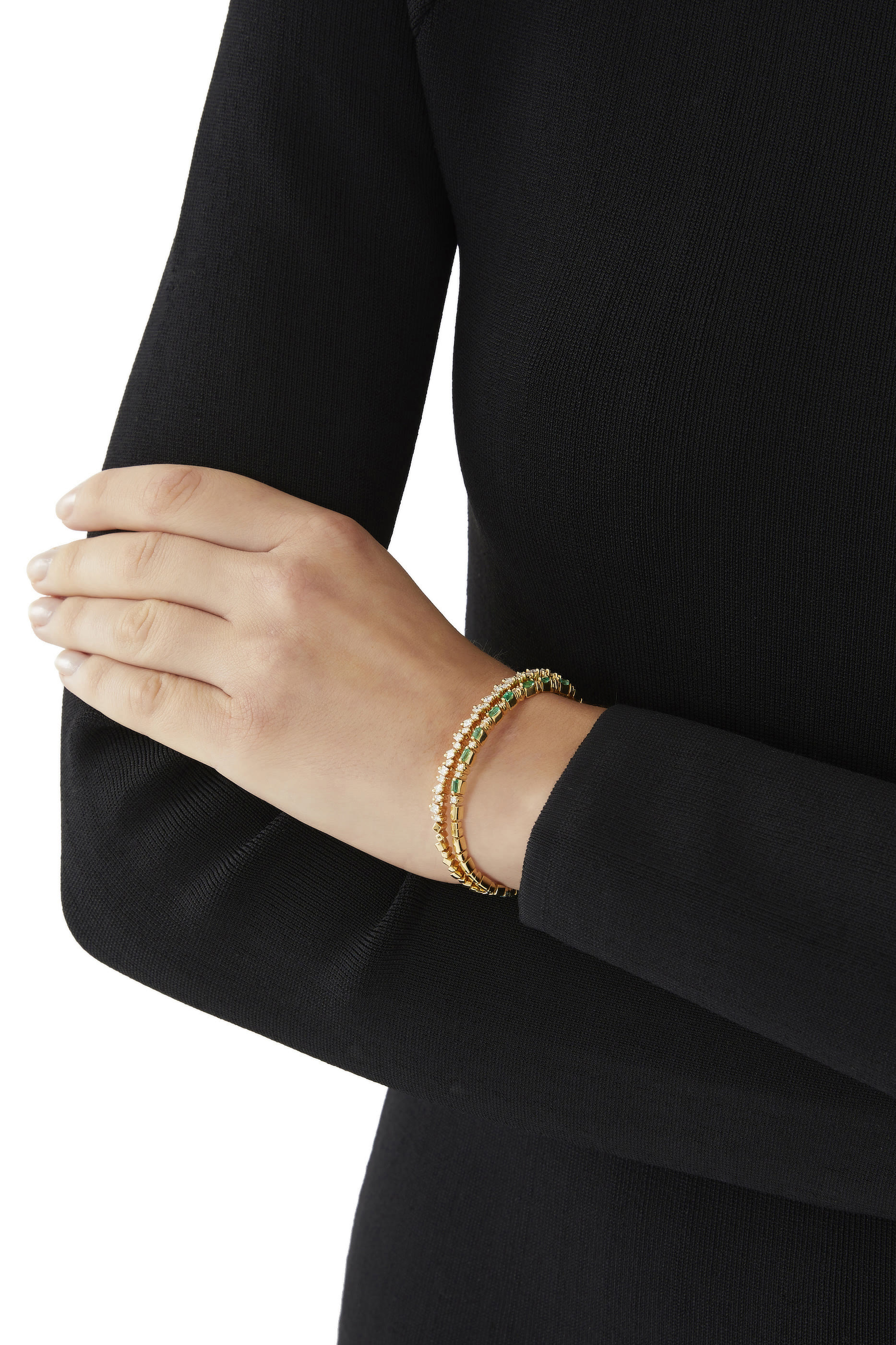 سوار انإيفن مرصع بالزمرد والألماس ذهب عيار 18