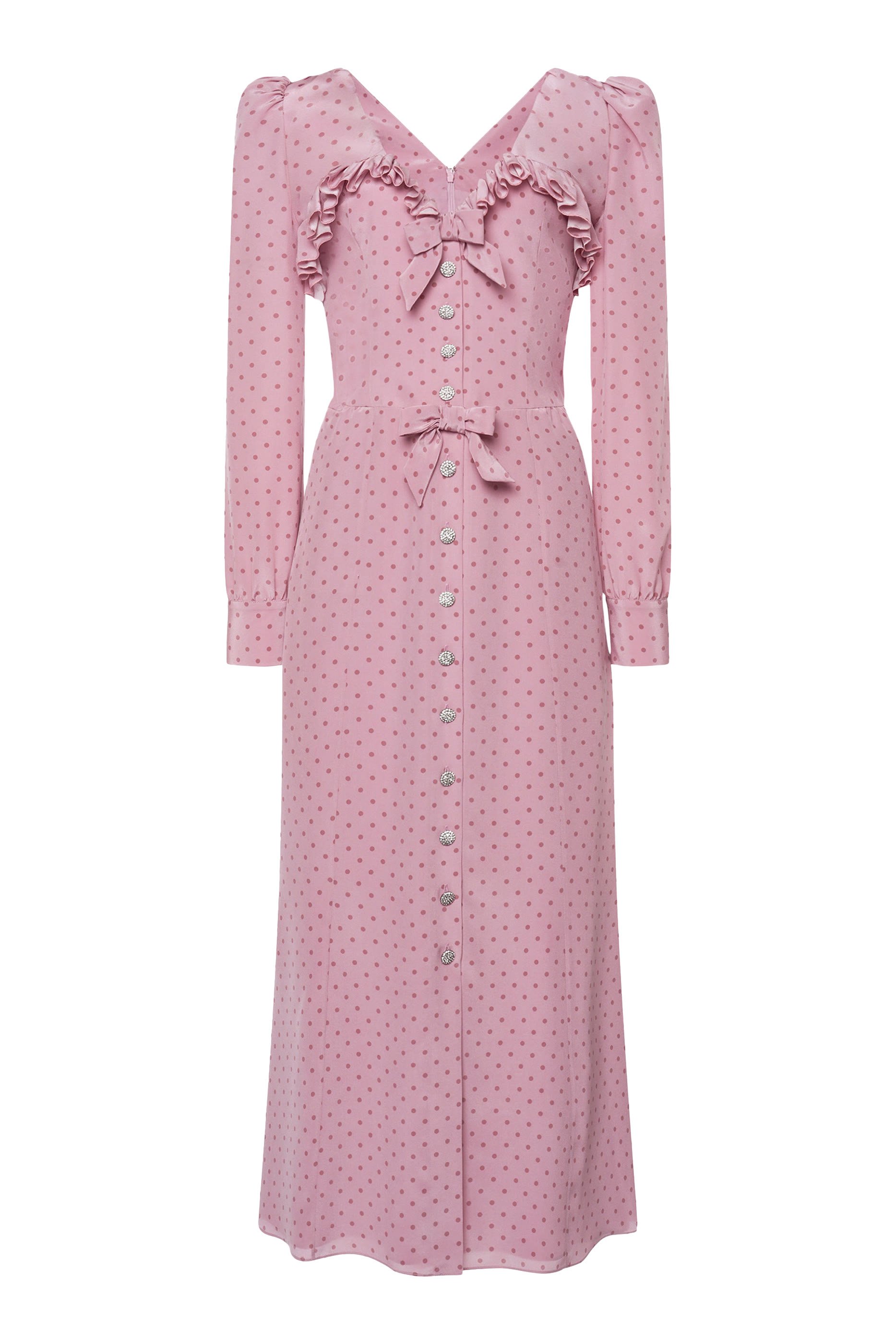 فستان متوسط الطول بنقشة نقاط وكشكش