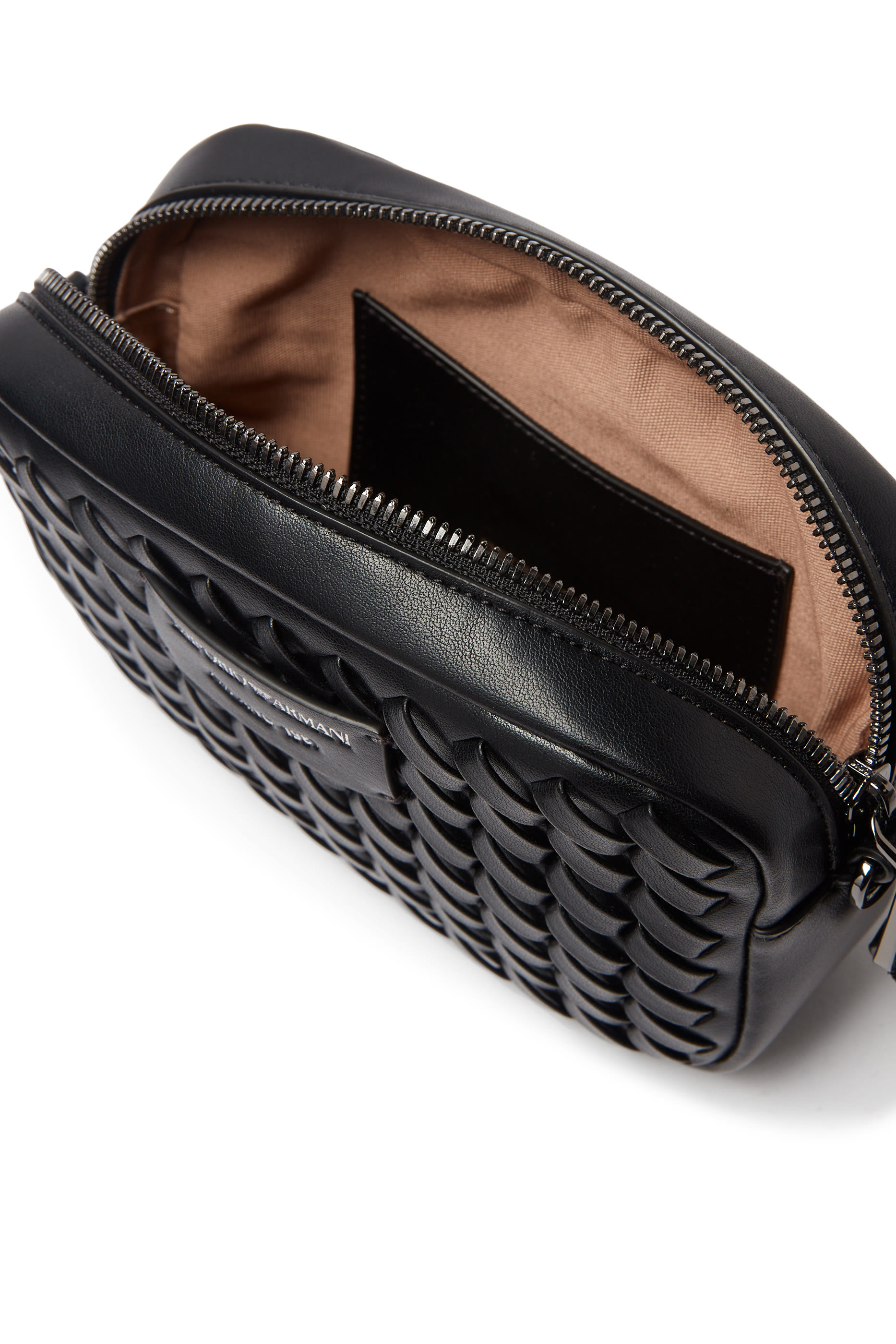 حقيبة كروس كاميرا جلد منسوج بحمالة سلسلة