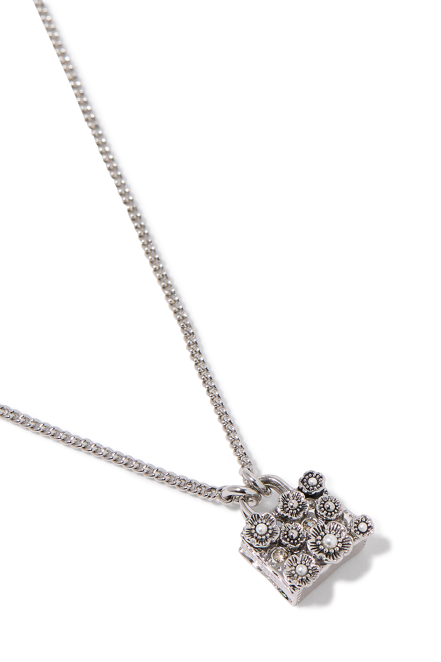 قلادة بدلاية بتصميم حقيبة مزينة بزهرة الشاي