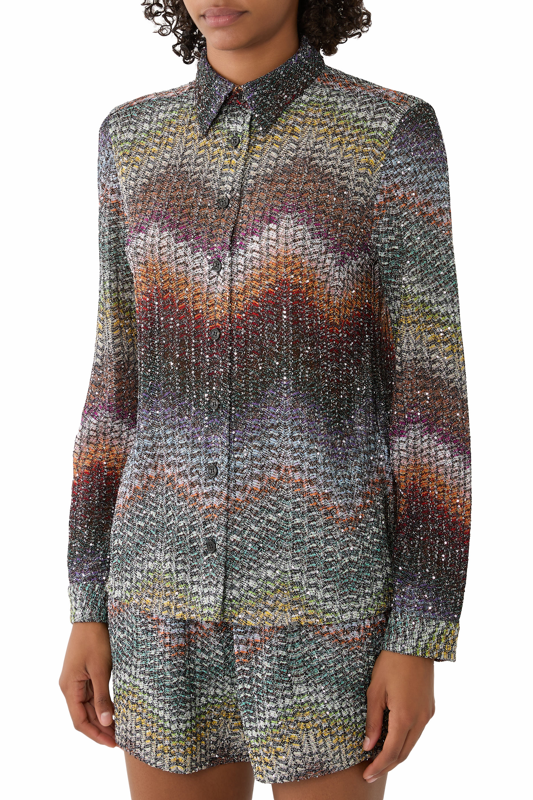 قميص مزين بترتر مزيج فيسكوز لامع