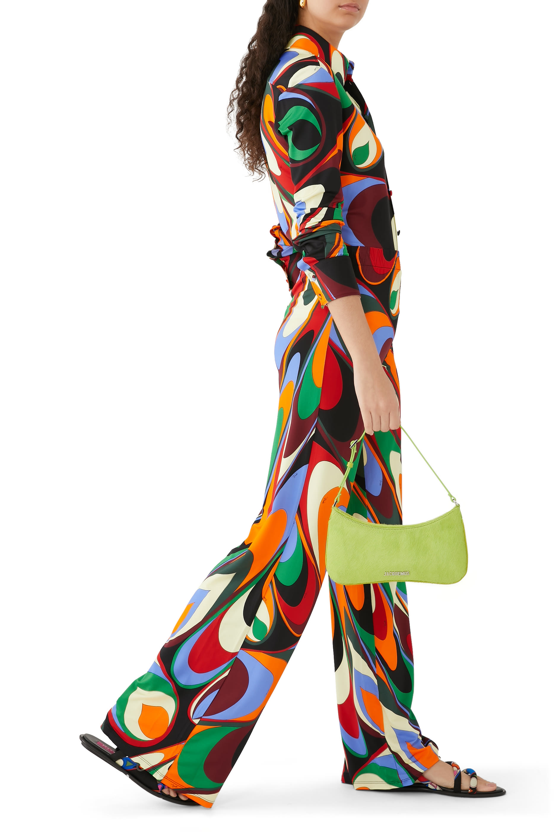 بنطال ستان بقصة ساق واسعة بطبعات