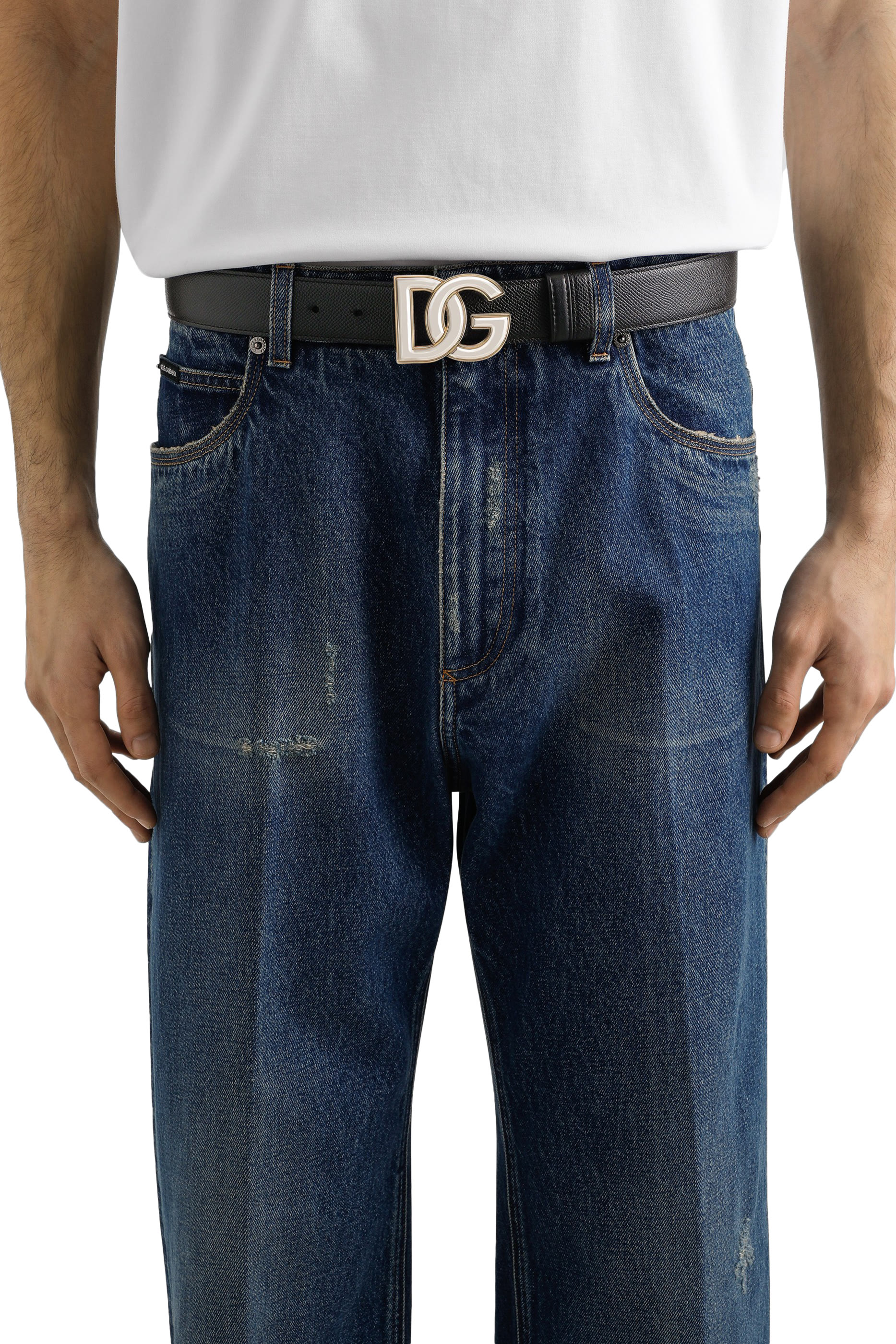 حزام بشعار حرفي الماركة جلد عجل