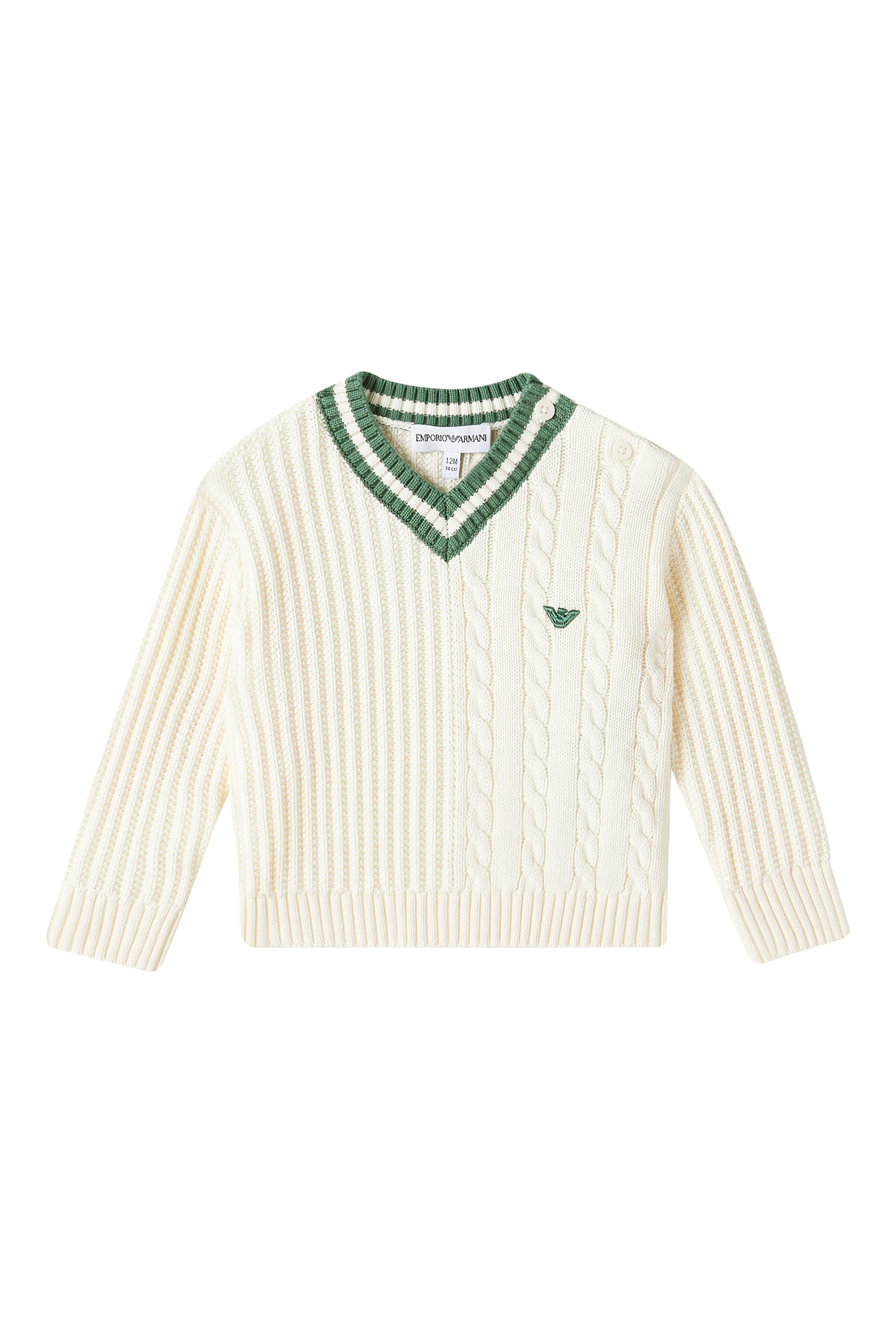 سترة منسوجة بتطريز شعار الماركة على الصدر للأطفال