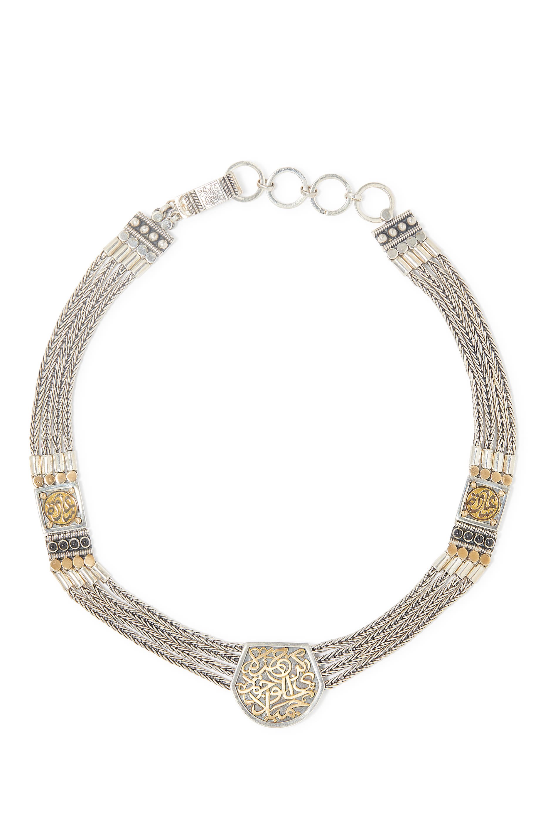 قلادة كلاسيكية بنقشة سعادة، ذهب أصفر عيار 18 وفضة إسترلينية