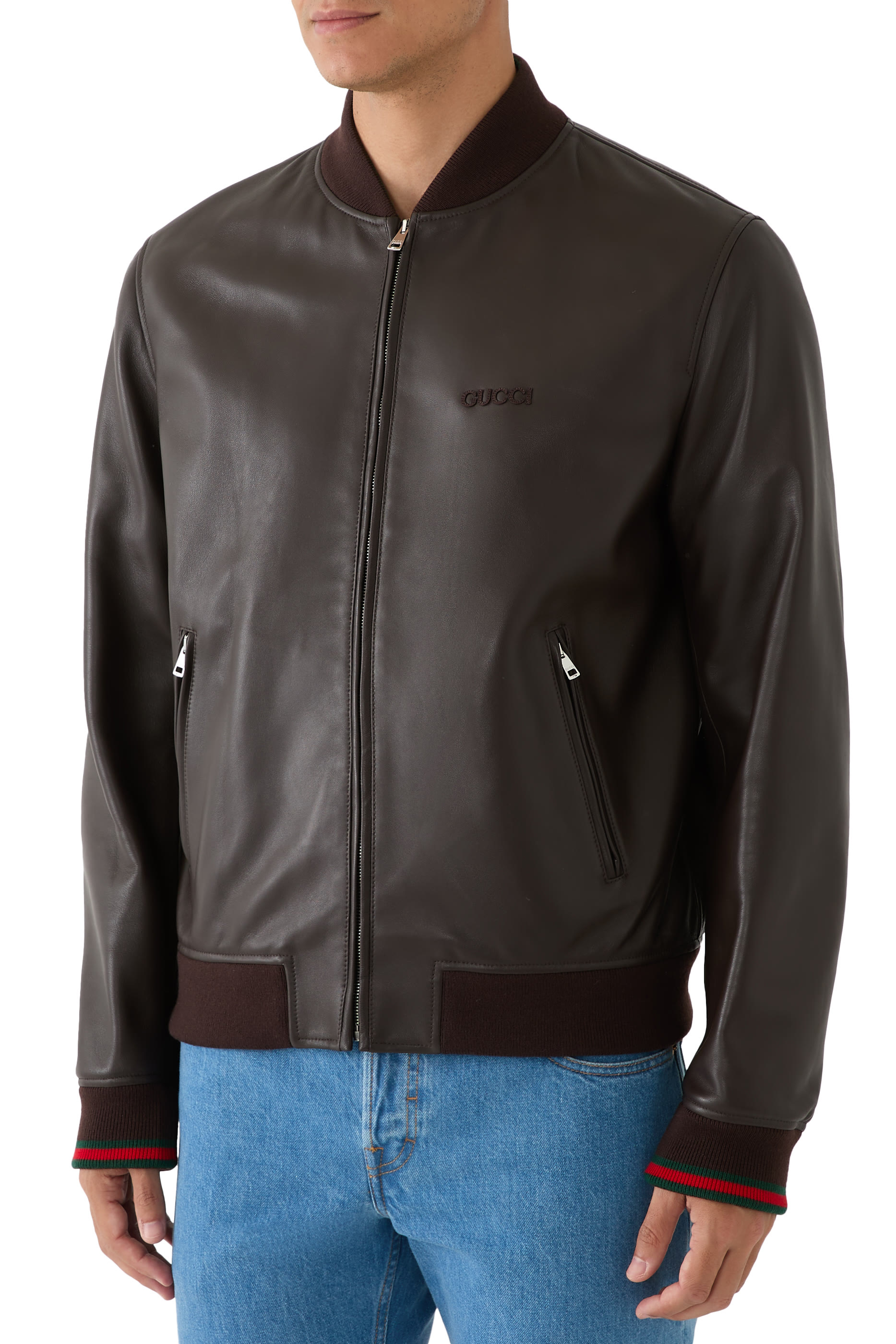 جاكيت بومبر مطرز جلد