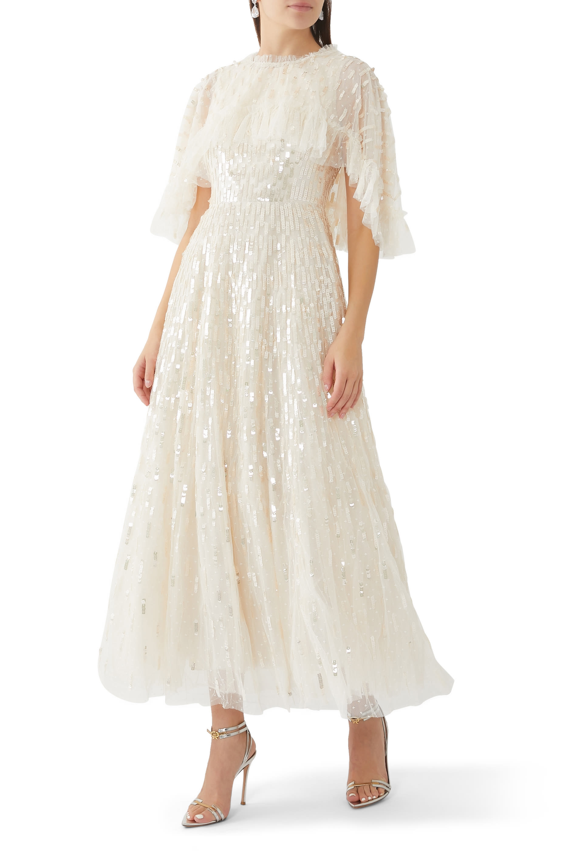 فستان سهرة داش بطول الكاحل بكاب مزين بالترتر