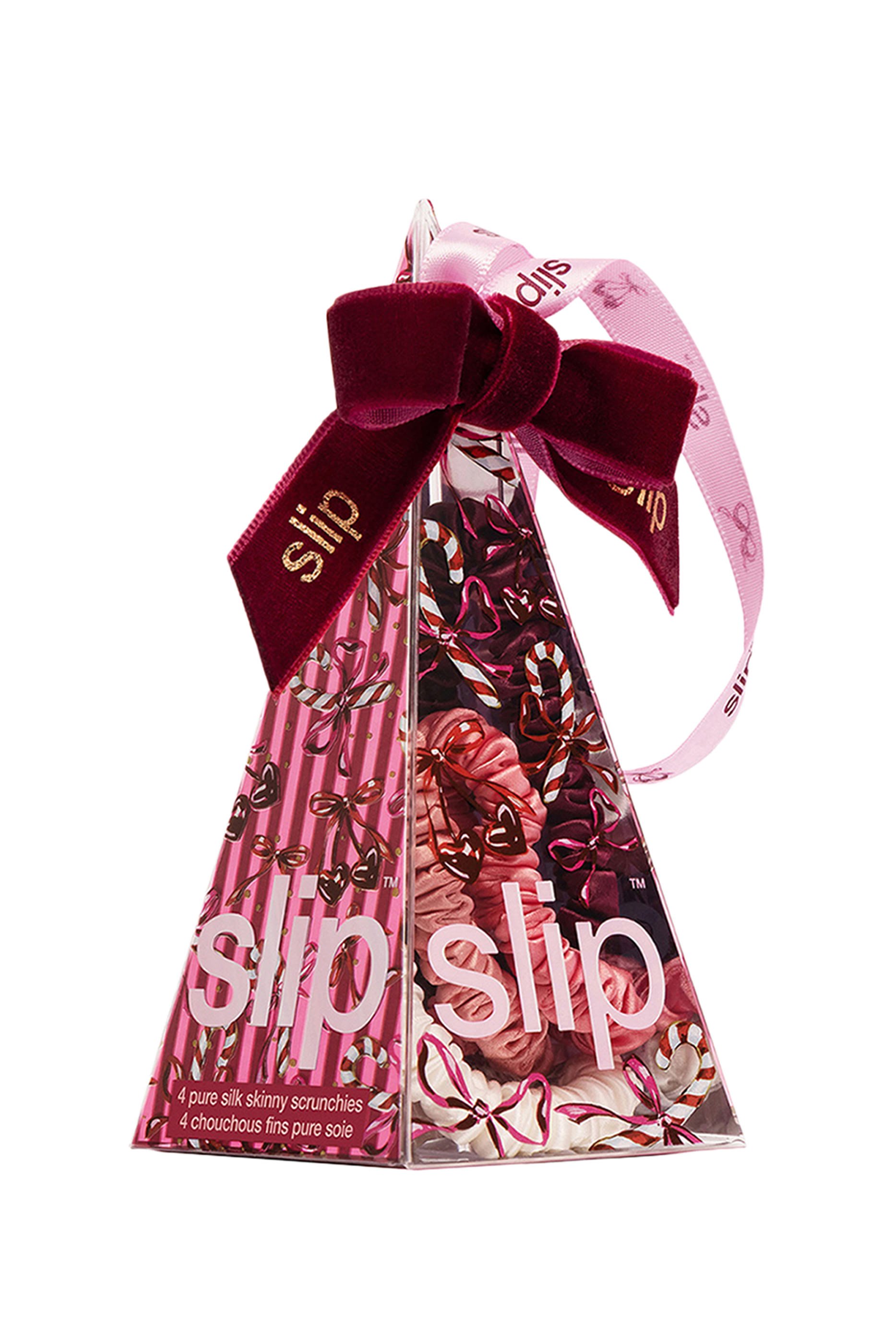 مجموعة ربطات شعر كاندي كين حرير رفيعة في عبوة بتصميم زينة لشجرة الكريسماس، 4 قطع