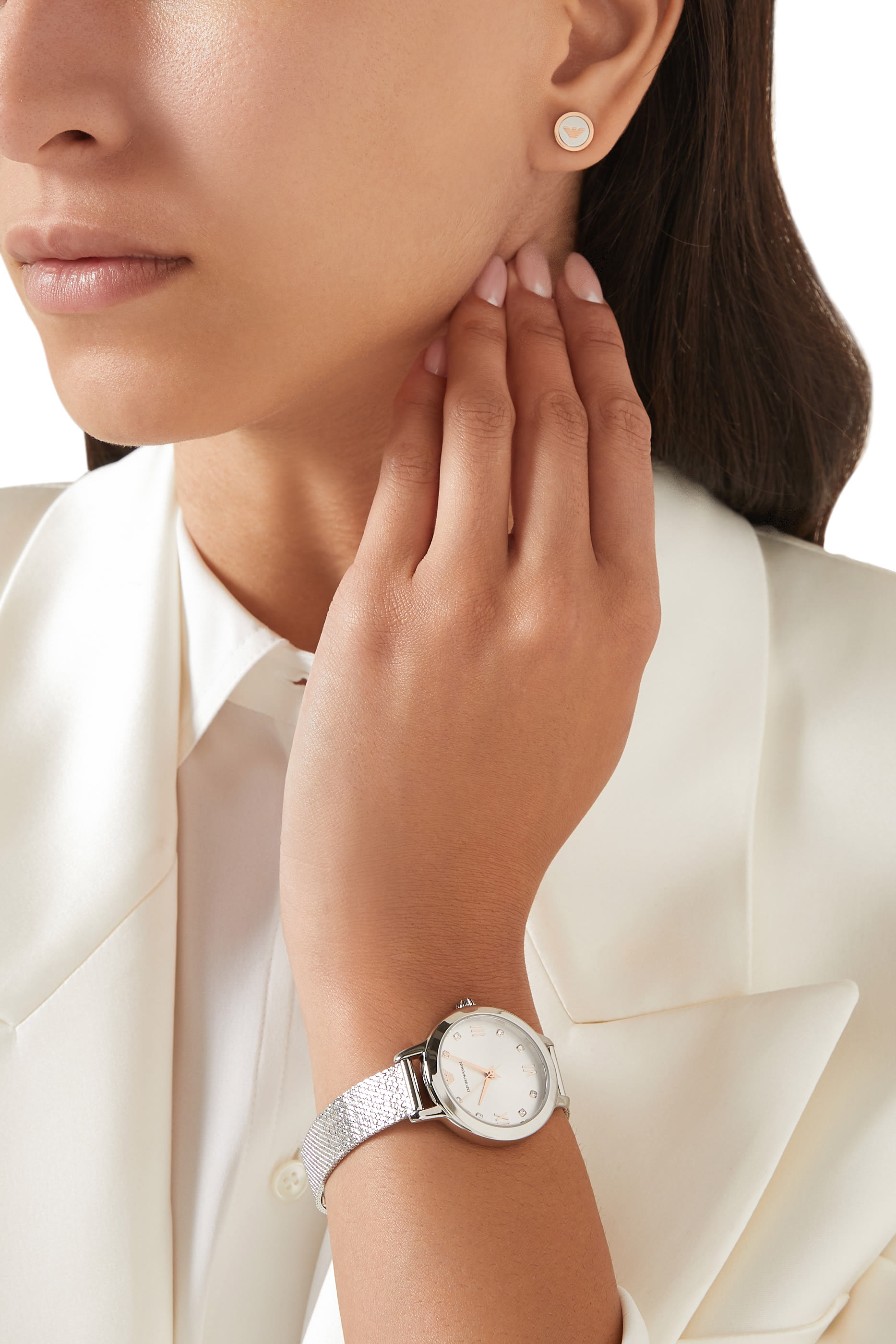 طقم ساعة كليو ستانلس ستيل 32 مم وأقراط