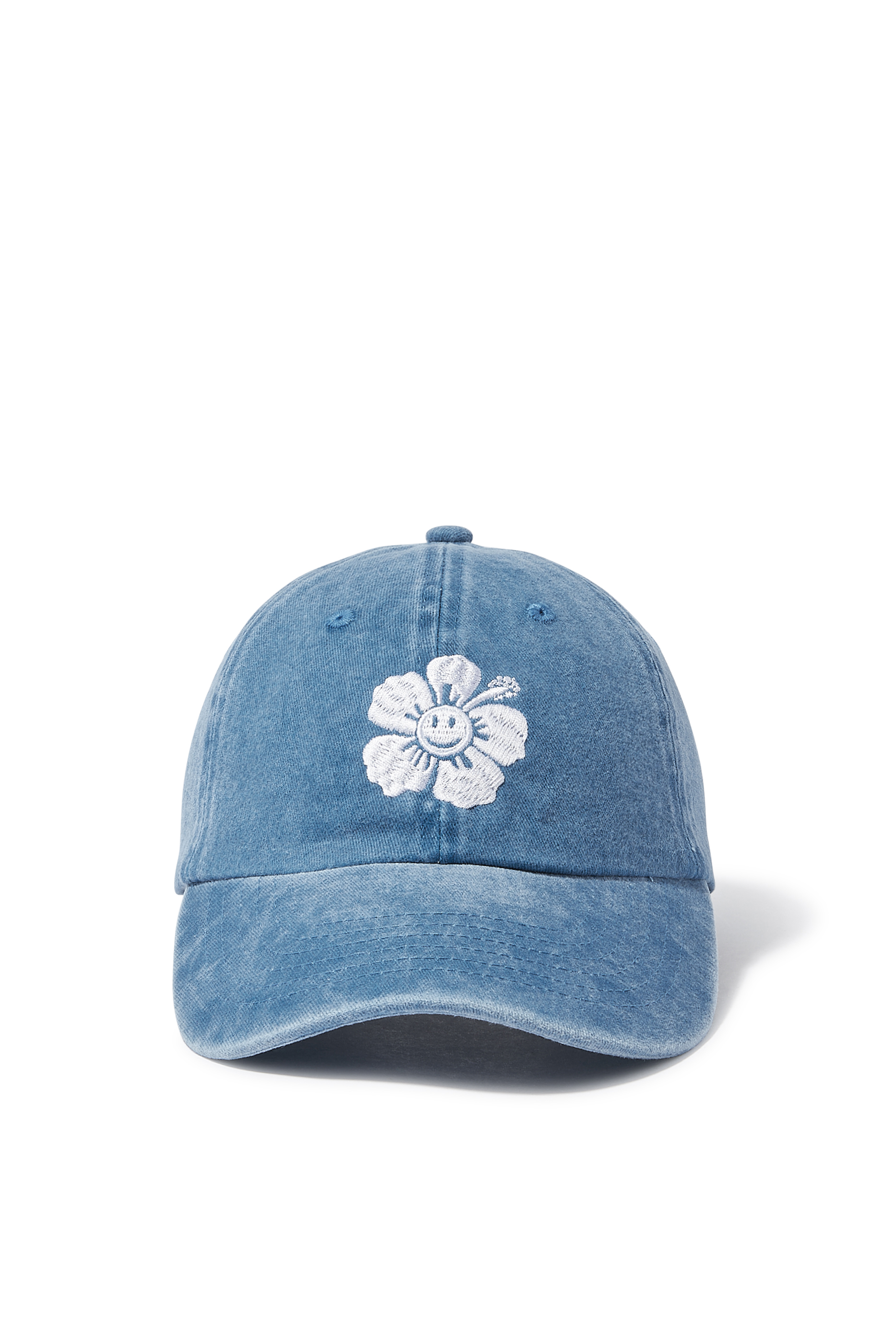 كاب مطرز بزهرة كركديه ضاحكة