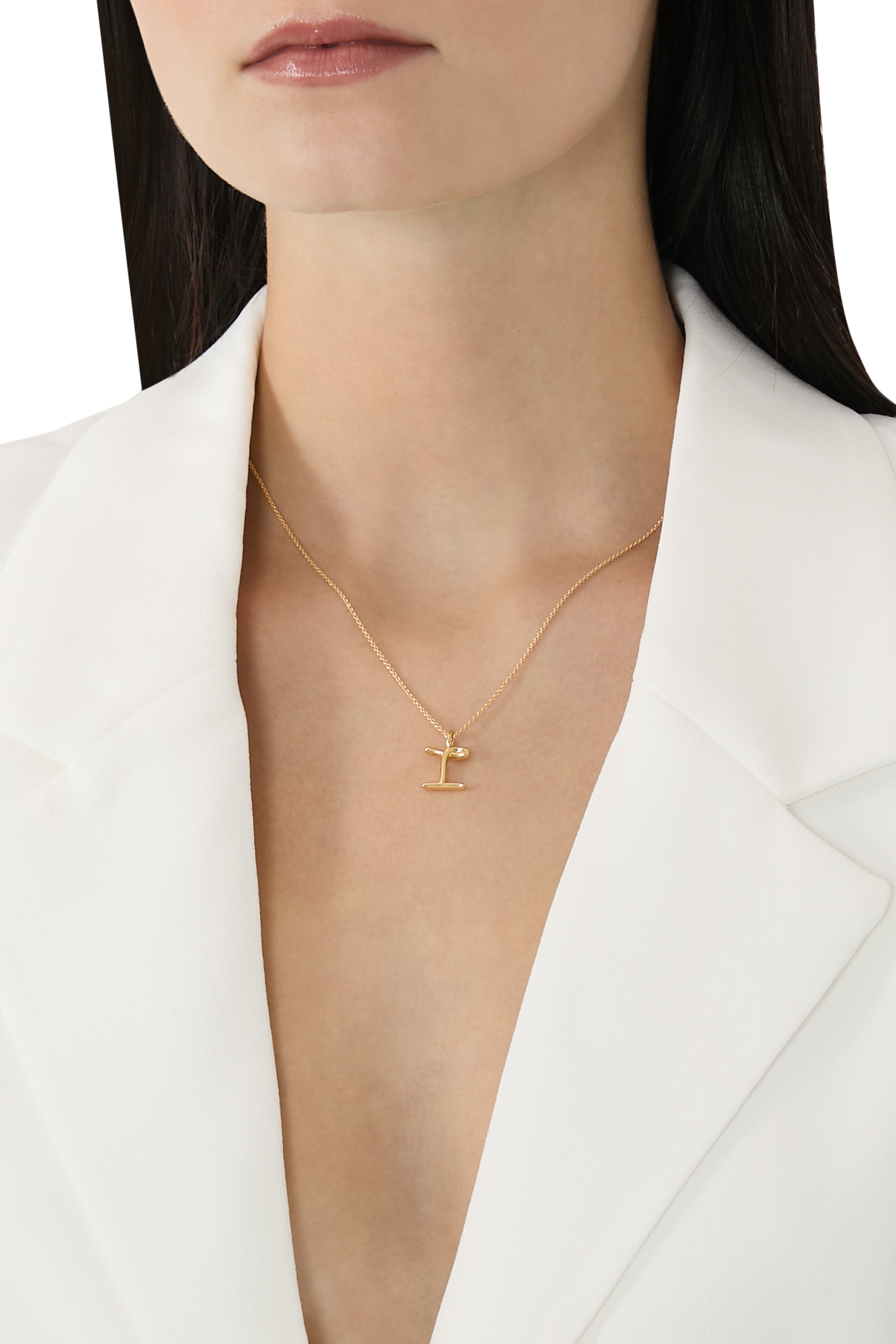 قلادة مولتن صغيرة بدلاية بتصميم حرف I مقوس، فضة إسترلينية معاد تدويرها مطلية بذهب أصفر معاد تدويره عيار 18