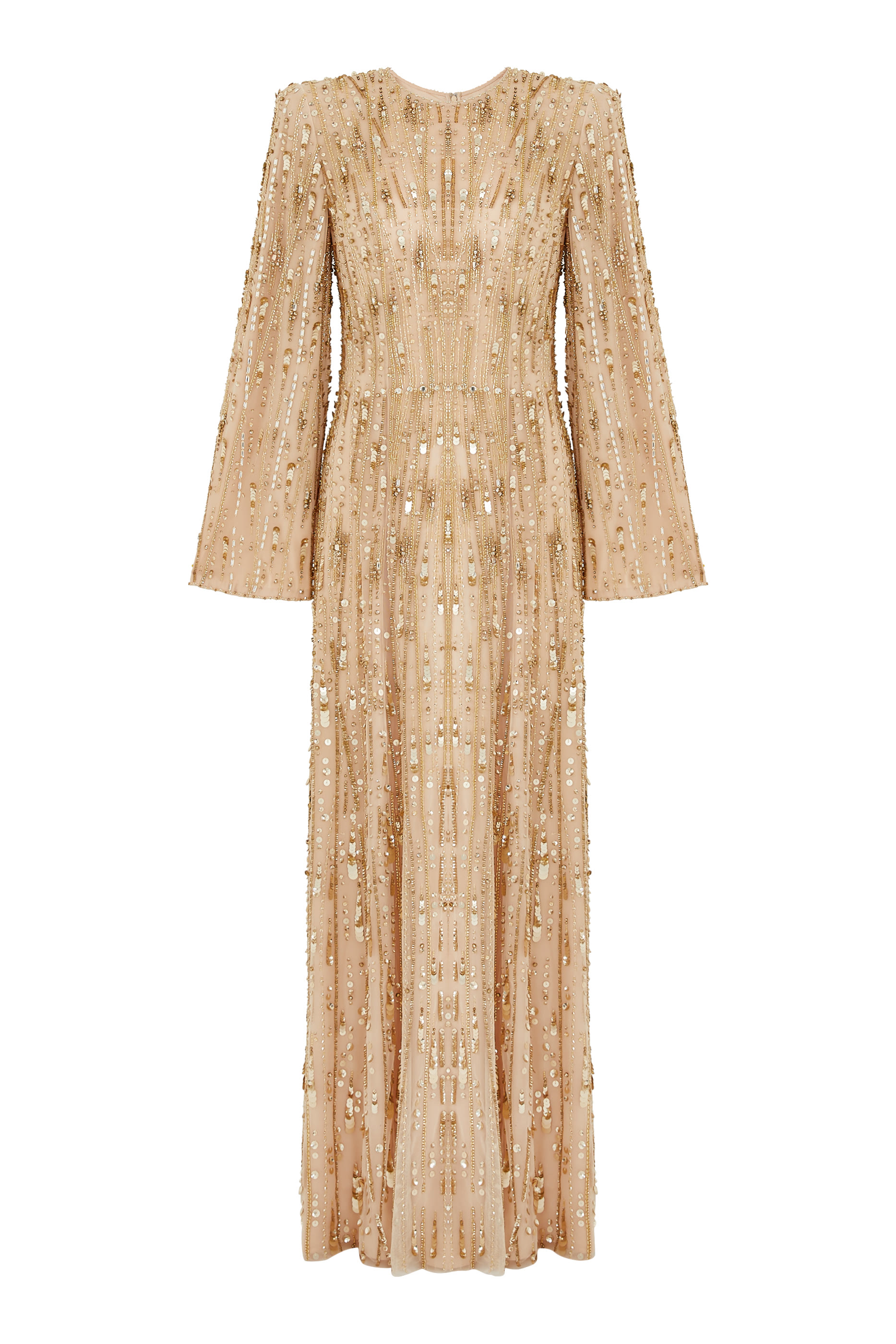 فستان سهرة إلبه بأكمام طويلة وتطريزات