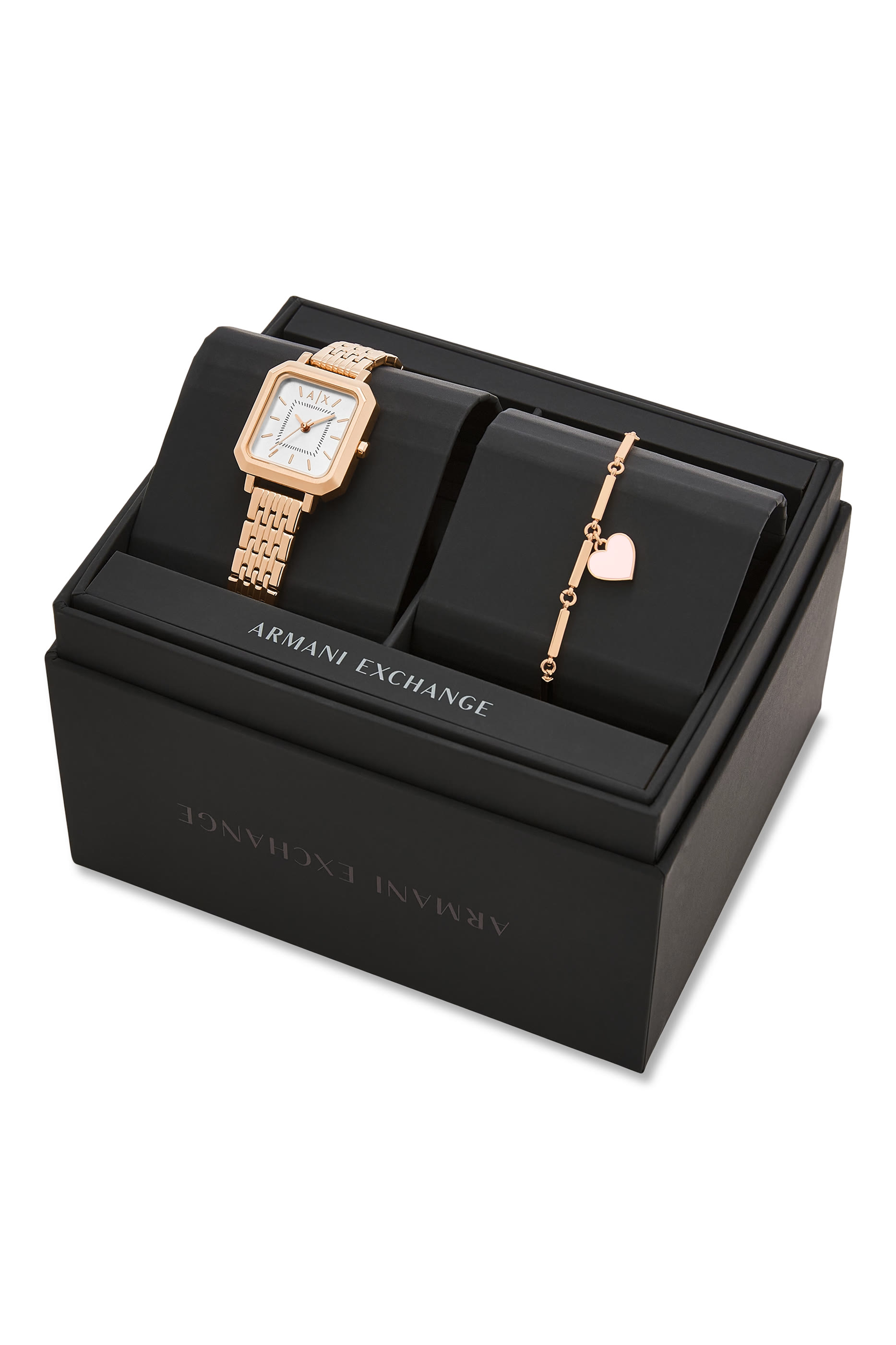 طقم سوار وساعة ستانليس ستيل بثلاث عقارب