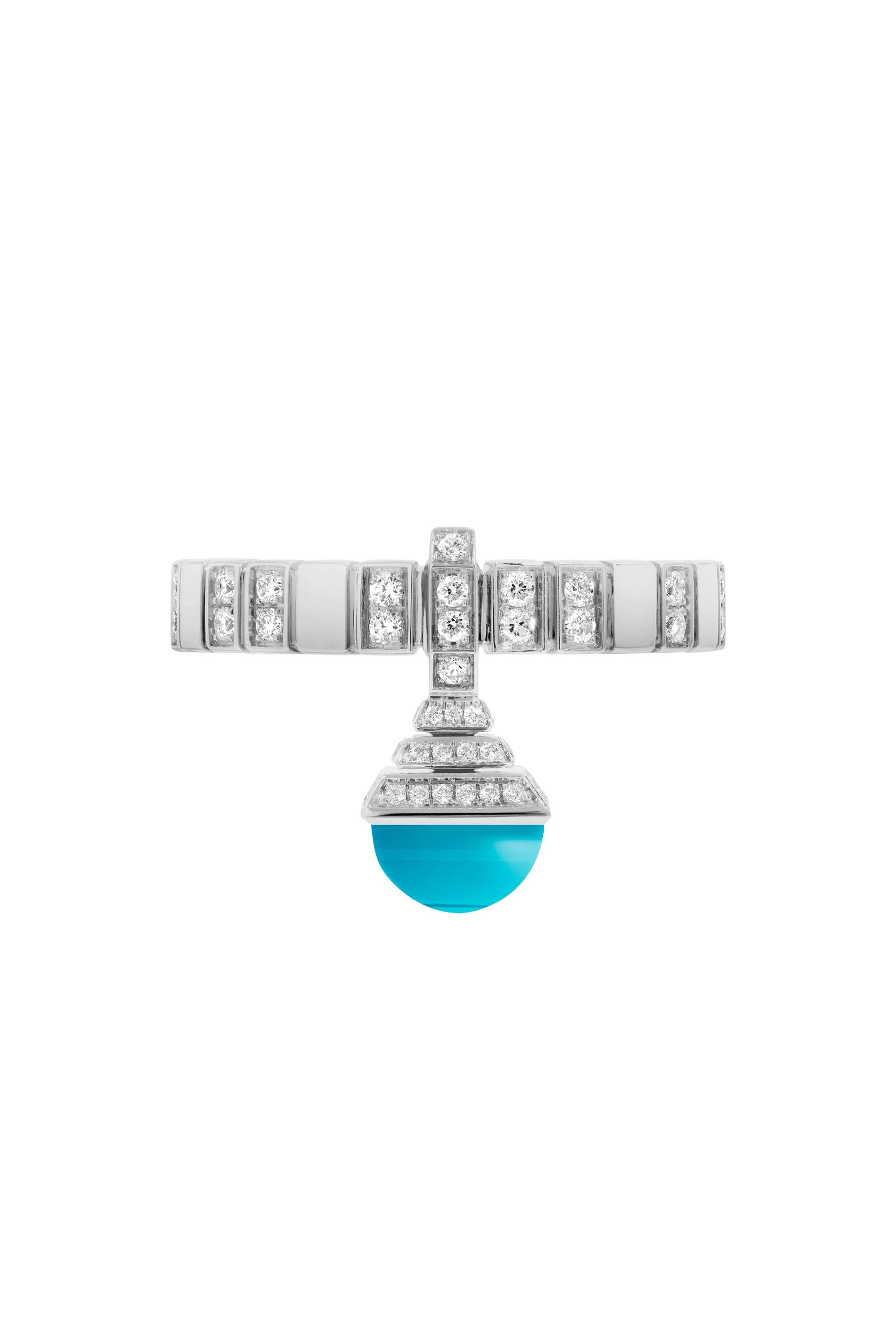 خاتم كليو بحلية مرصع بفيروز وماس ذهب أبيض عيار 18