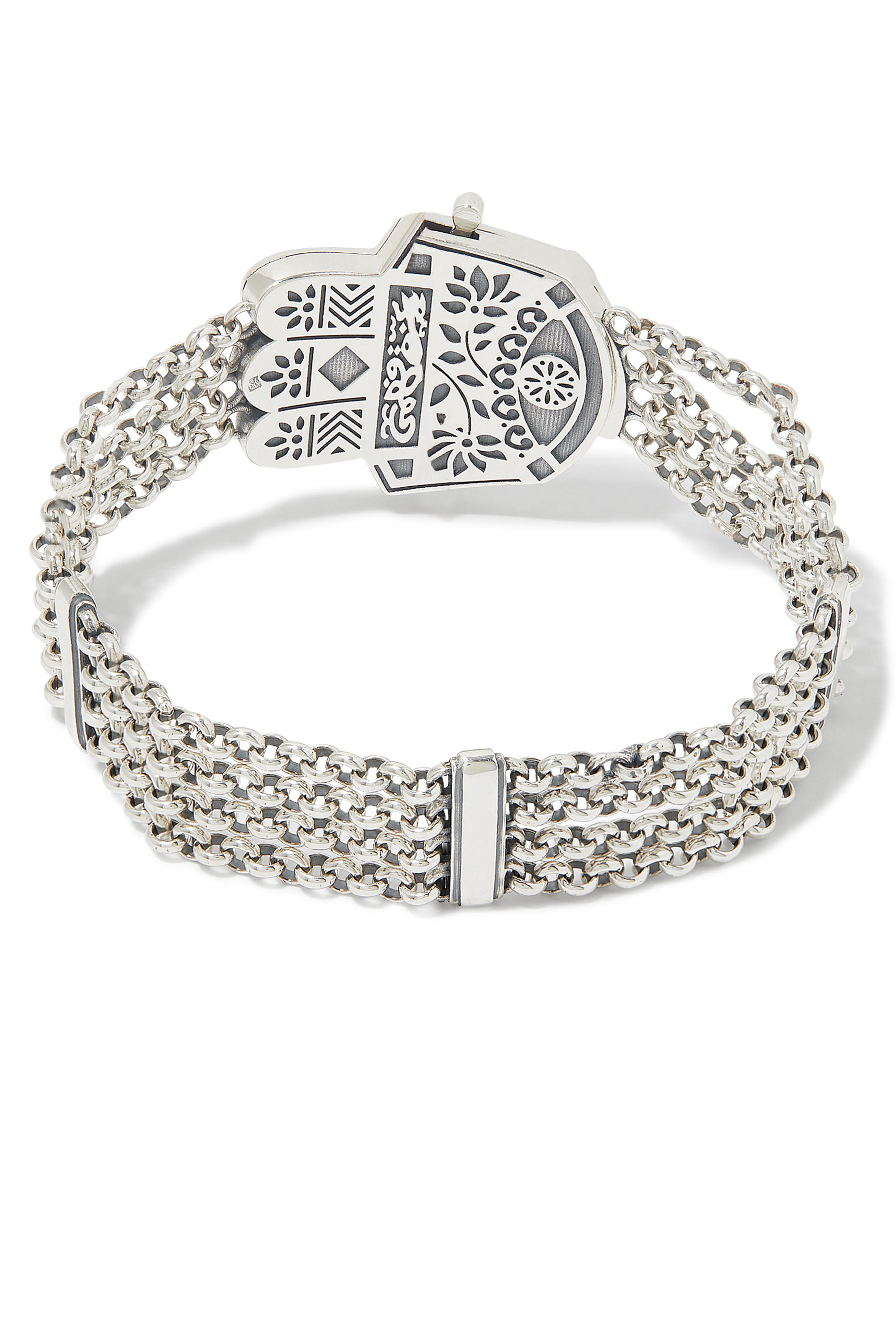 سوار برمز الكف المملوكية متعدد السلاسل بالرودوليت، فضة إسترلينية وذهب أصفر عيار 18