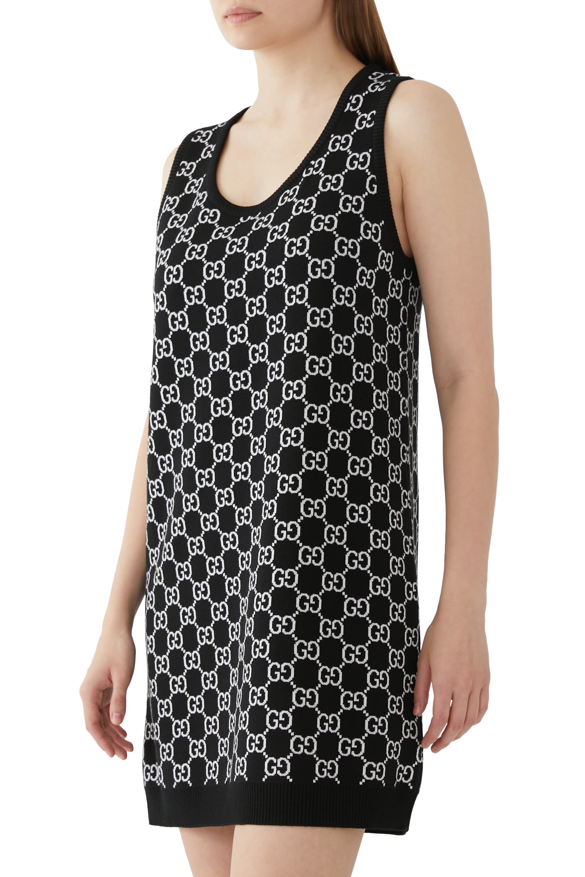 فستان قصير بنقشة حرفي شعار الماركة جاكار صوف