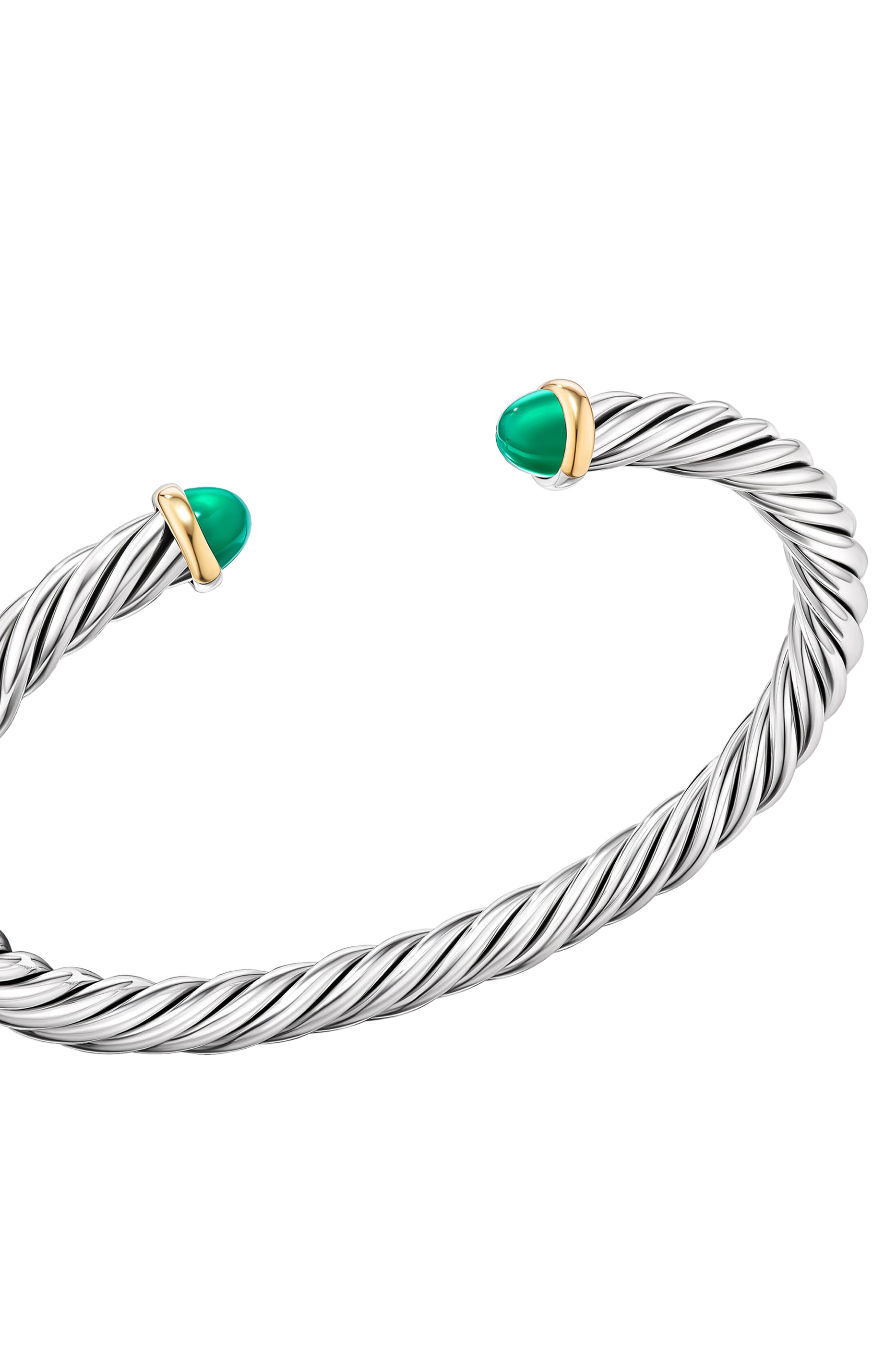 سوار مفتوح مرصع بالعقيق الأخضر ذهب أصفر عيار 18 وفصة إسترلينية