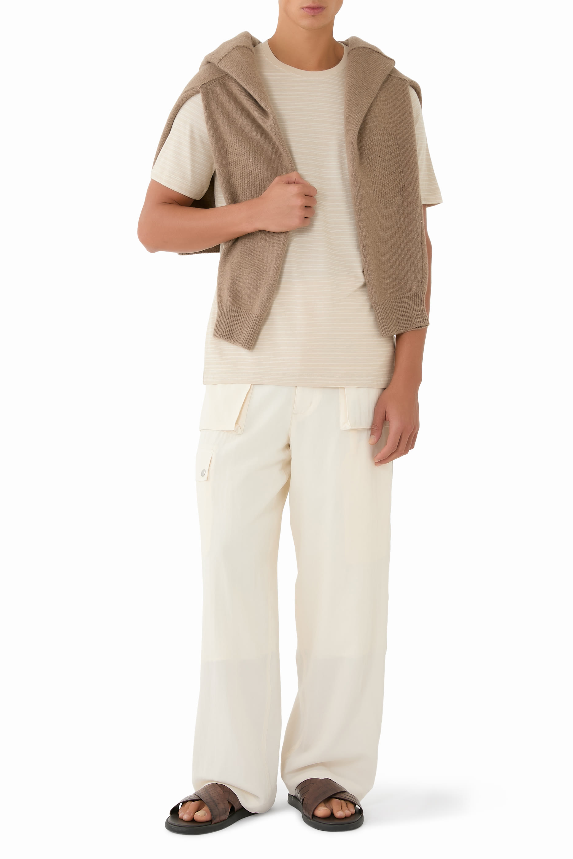 تيشيرت مخطط منسوج بياقة ضيقة وقصة فضفاضة