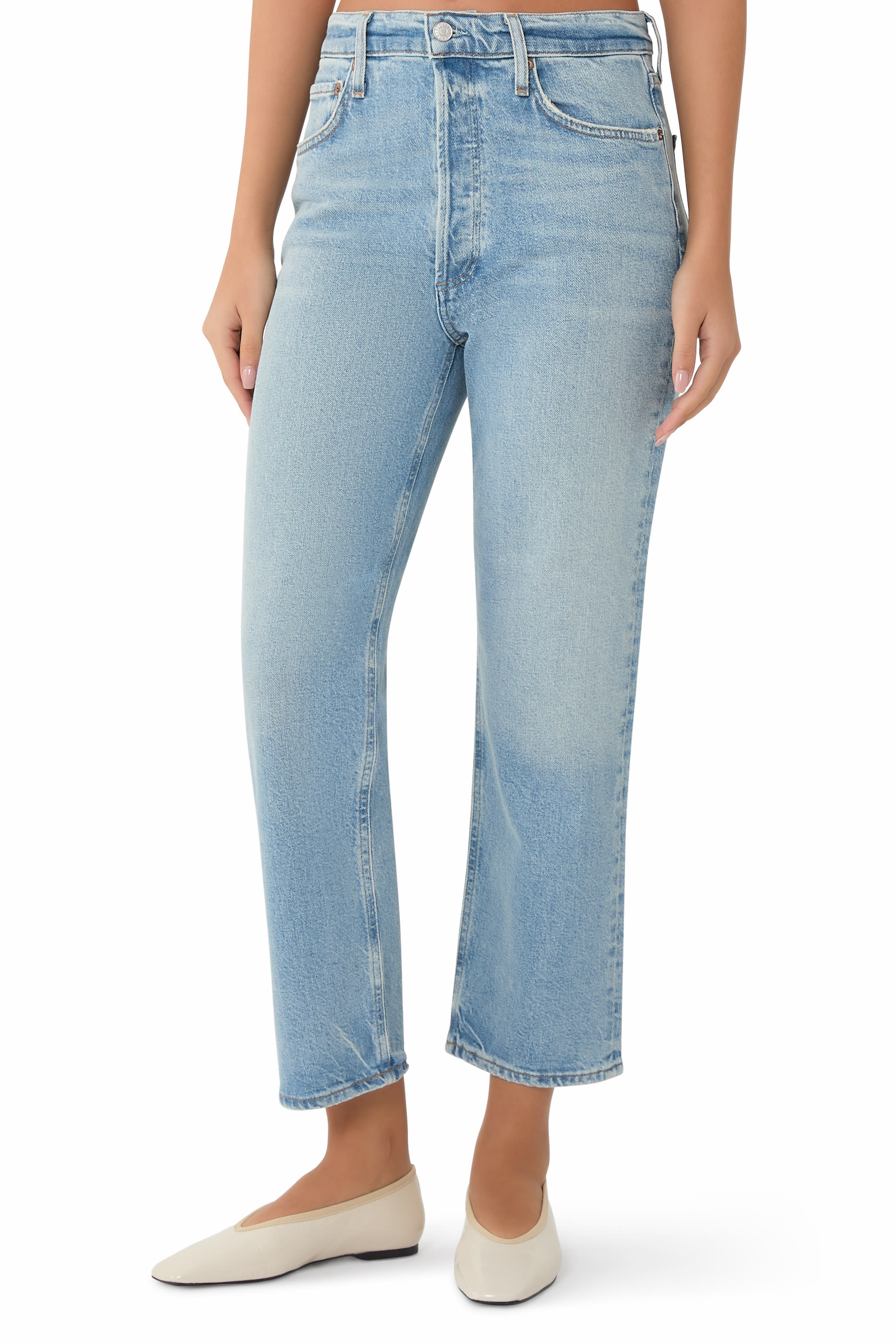 بنطال جينز ناينتيز قصير بخصر مرتفع