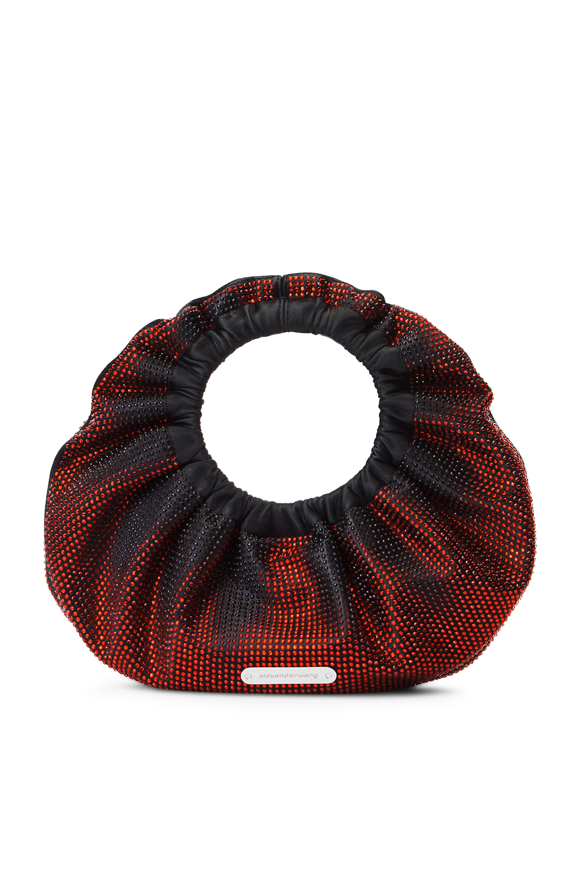 حقيبة صغيرة بتصميم مقوس مزينة بكريستال مثبت حراريًا بتفاصيل ممزقة