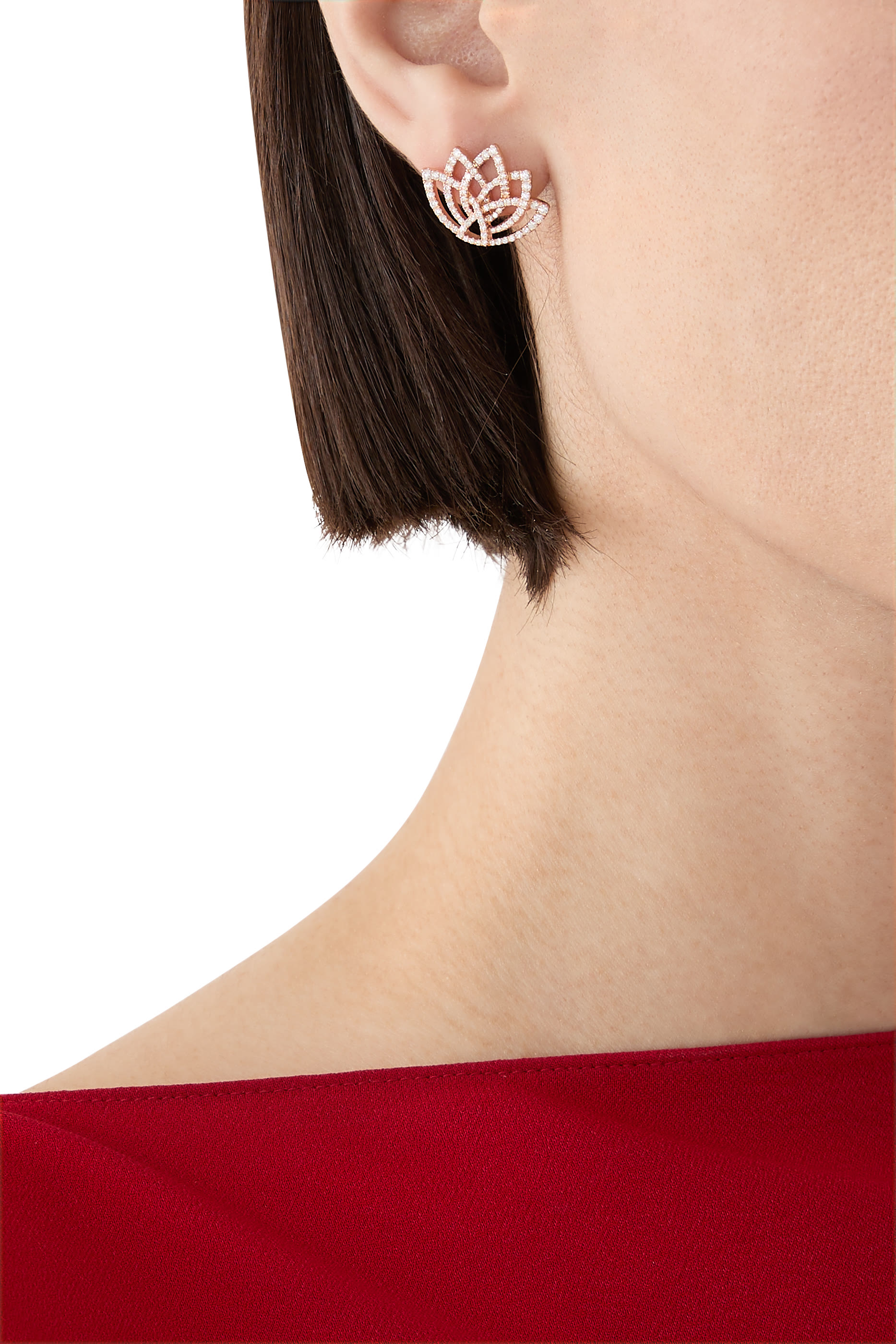 أقراط لوتس بلوزوم مرصعة بالماس الأبيض، ذهب وردي عيار 18