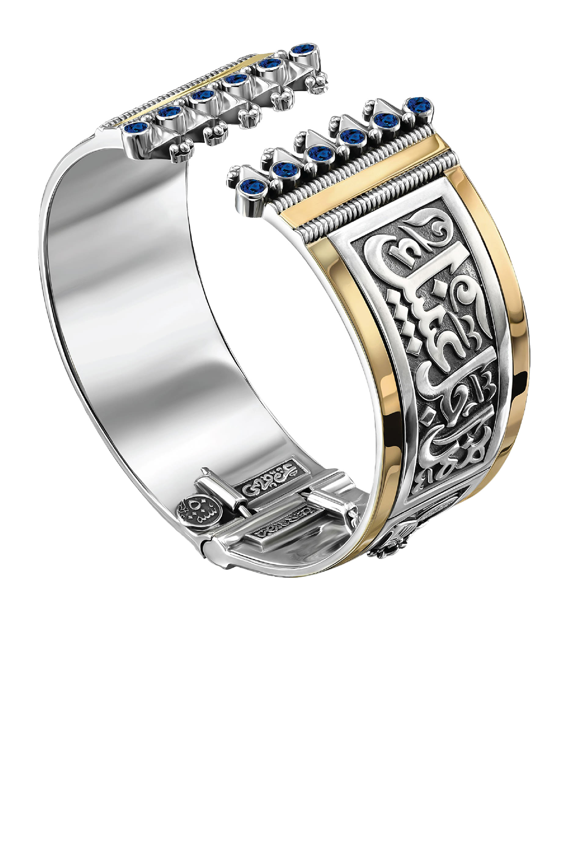 سوار كلاسيكي مفتوح مرصع بالتوباز أزرق، ذهب أصفر عيار 18  وفضة استرلينية