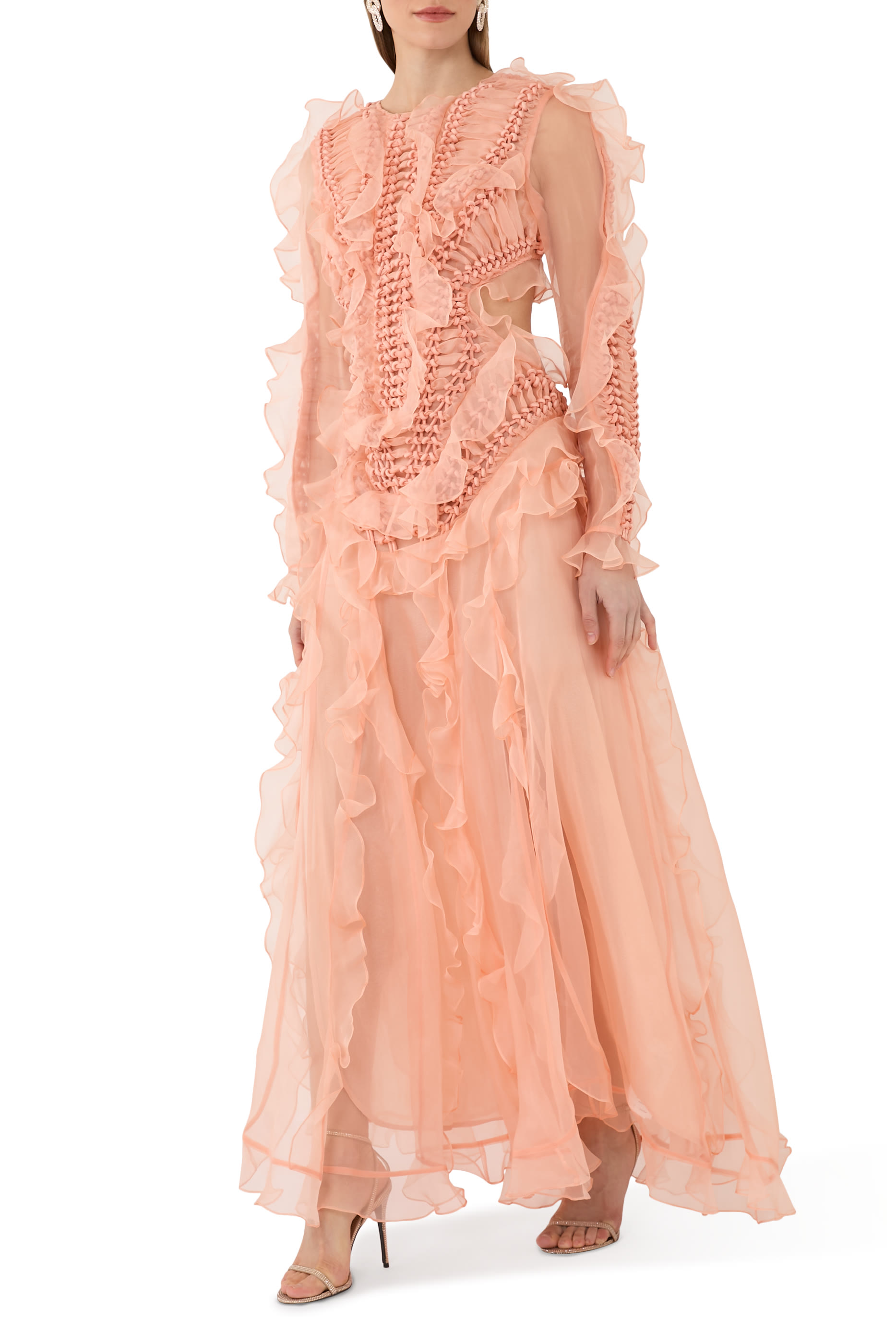 فستان بالنس طويل بتصميم مجدول