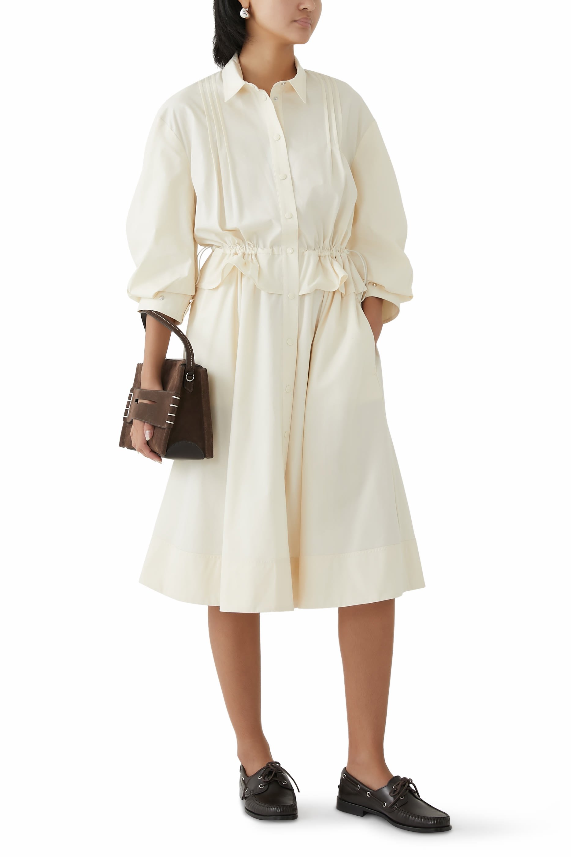 فستان بصف أزرار متوسط الطول