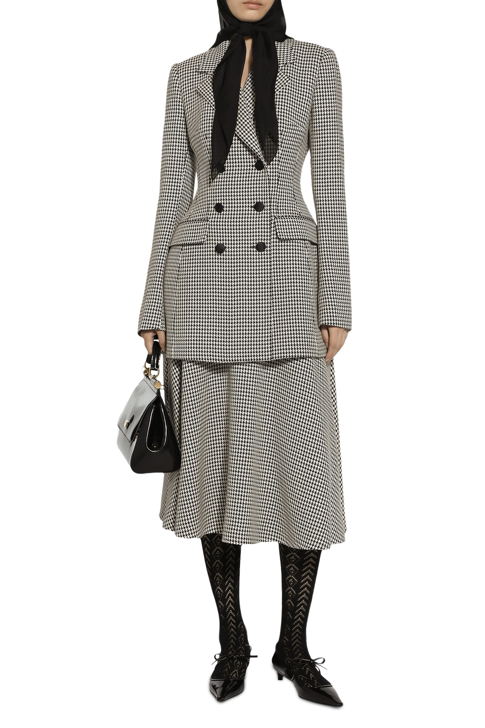 تنورة بقصة دائرية متوسطة الطول ونقشة هاوندزتوث صوف