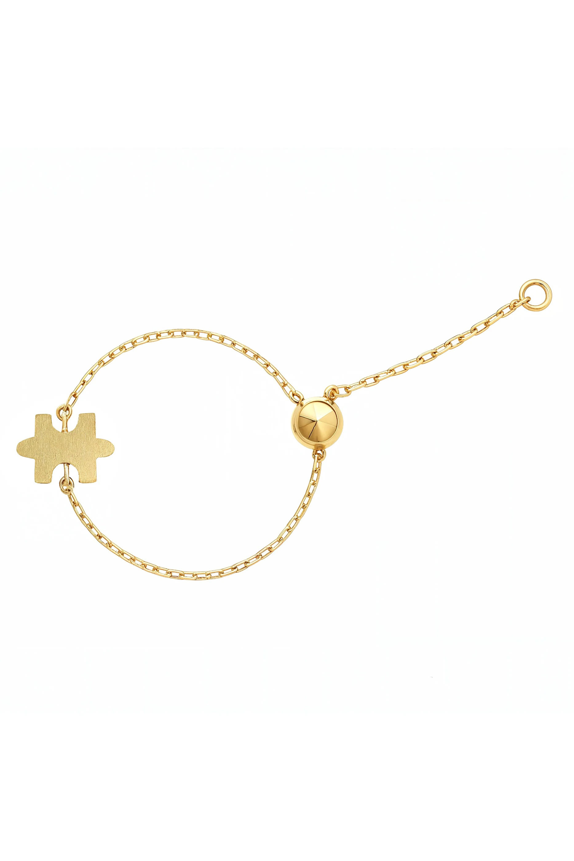 خاتم بتصميم سلسلة قابل للتعديل مرصع بماس بافيه، ذهب أصفر عيار 18