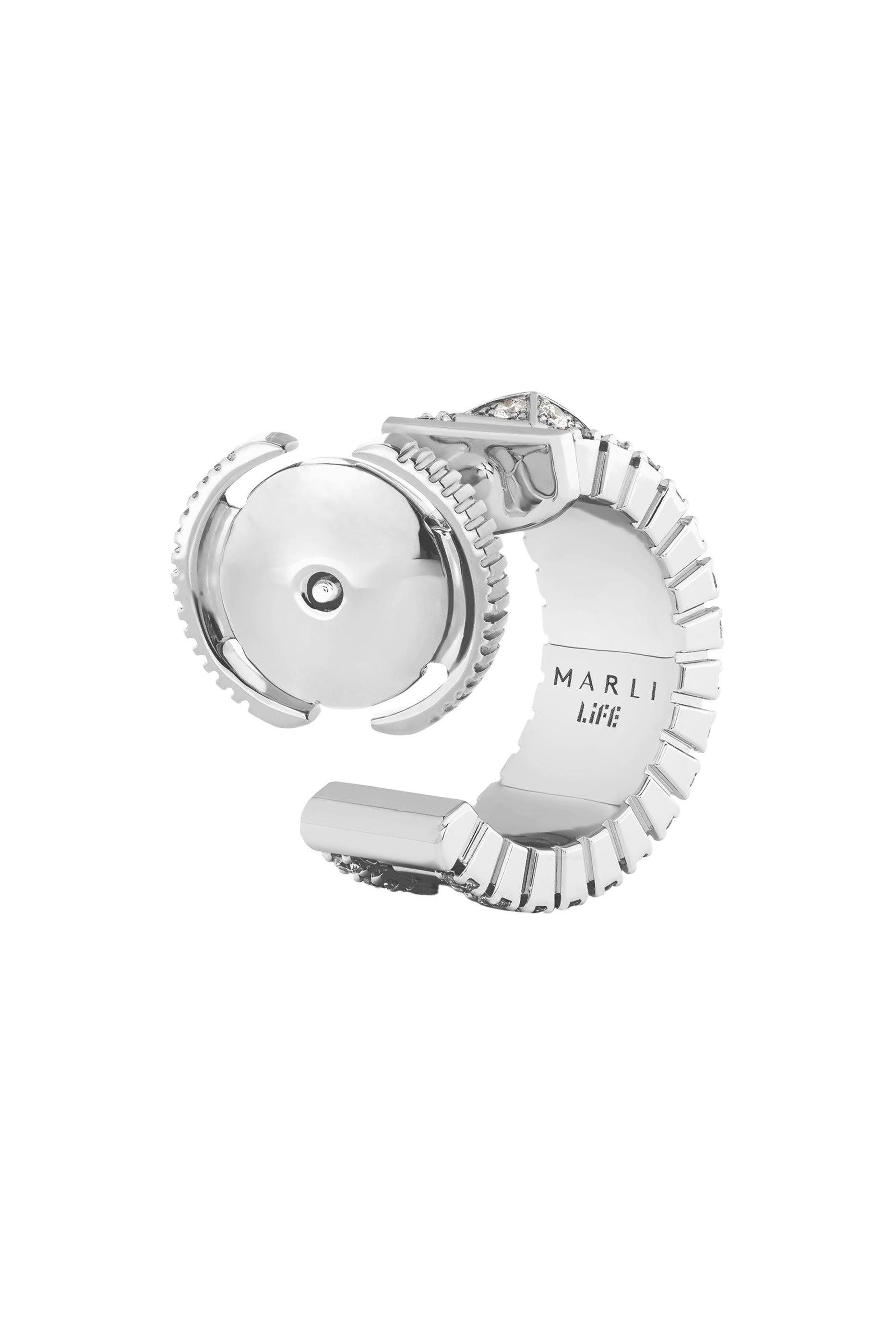 أقراط لايف دائرية مرصعة بالماس ذهب أبيض عيار 18