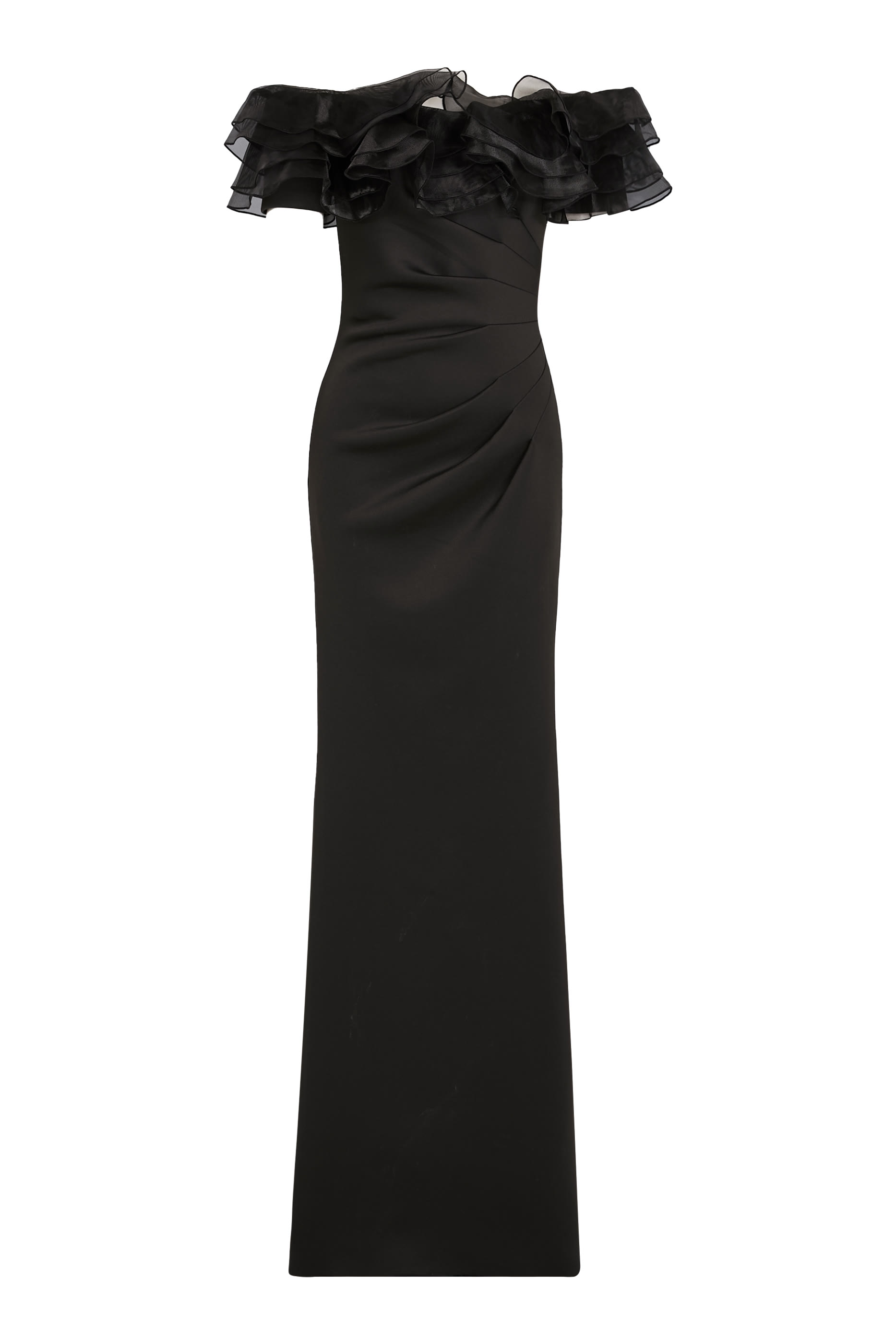 فستان سهرة بأكتاف مكشوفة وكشكش