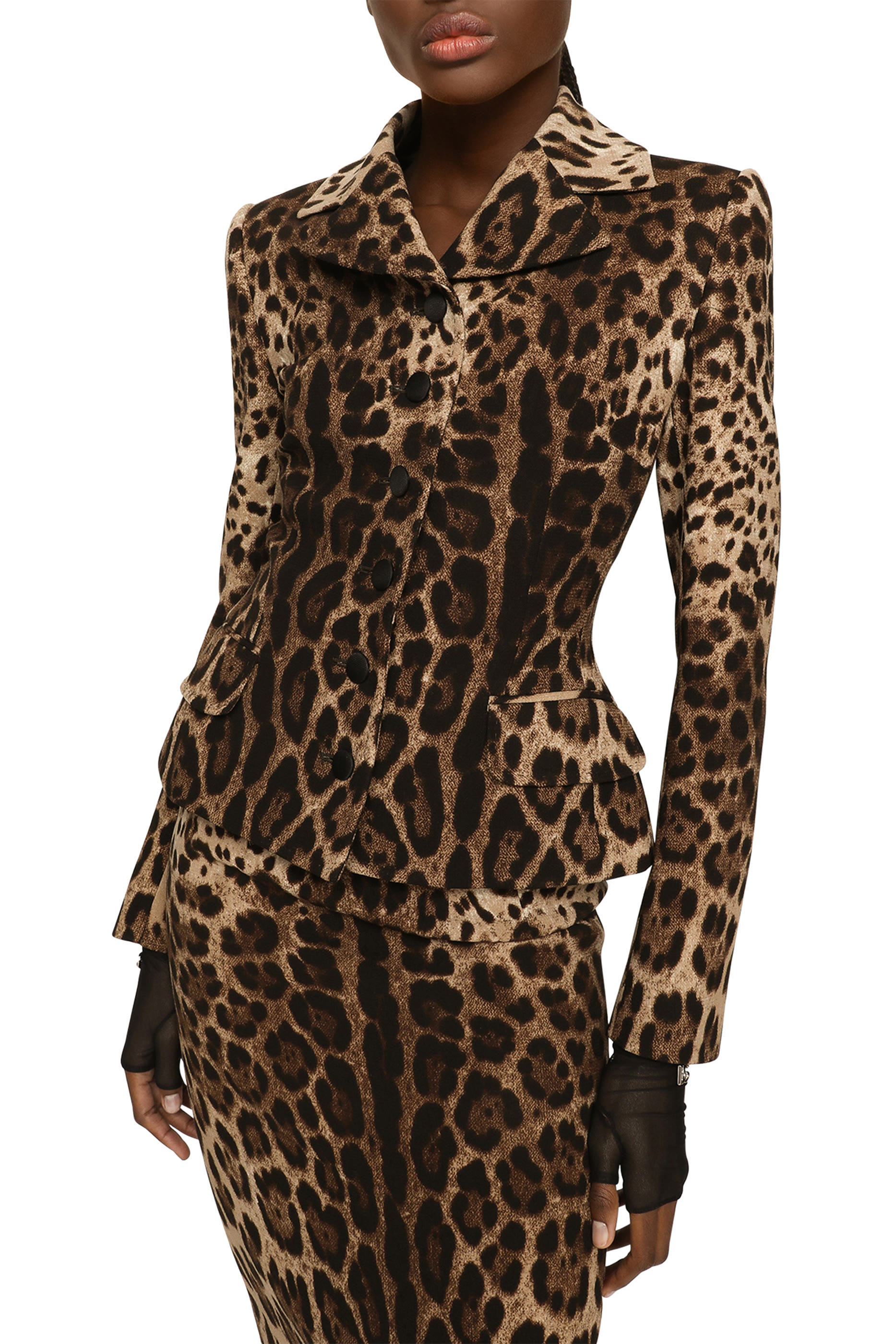 تنورة متوسطة الطول بنقشة جلد الفهد كريب مزدوج