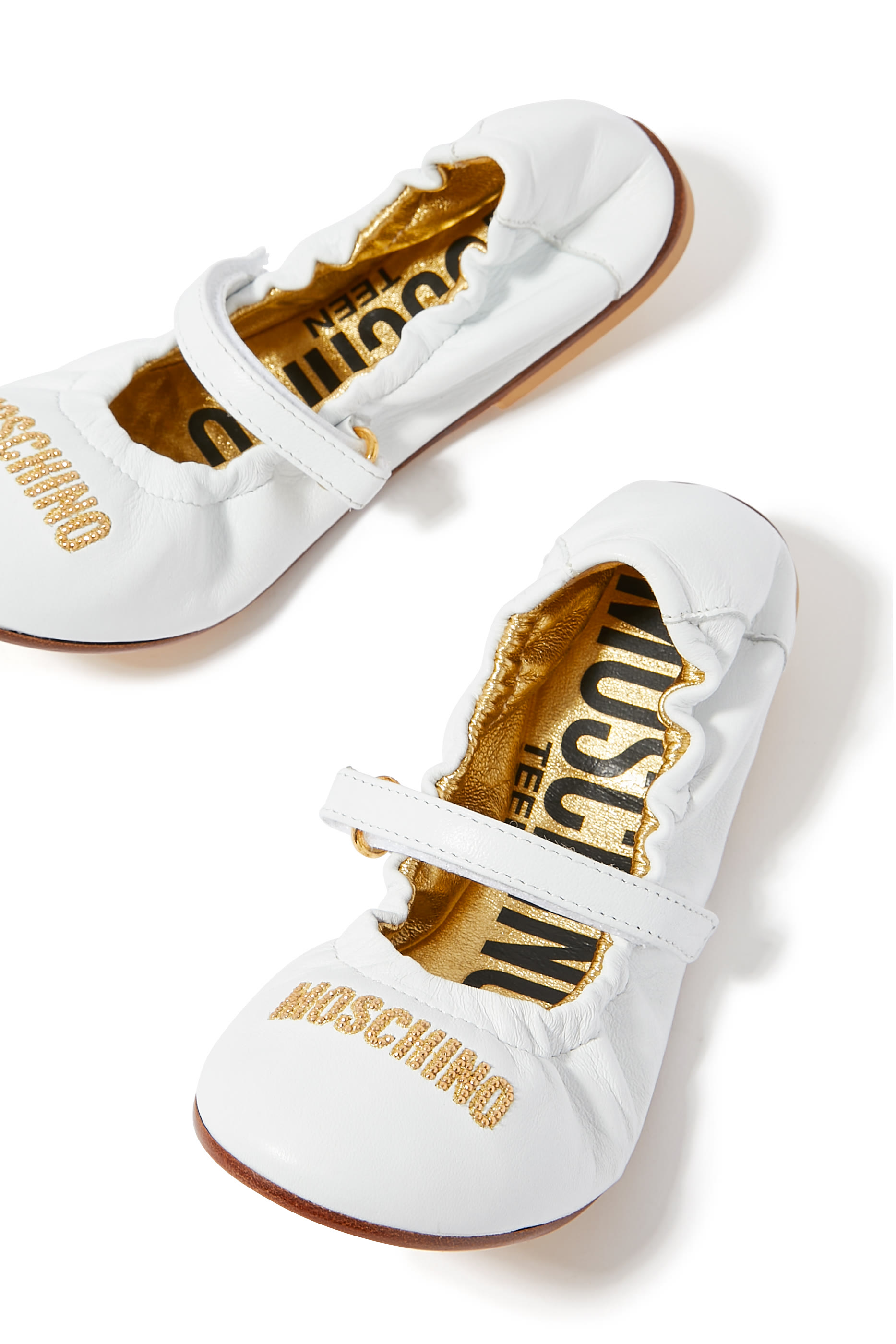 حذاء بالرينا بكعب مسطح وأحجار مرصعة بتصميم شعار الماركة جلد نابا للأطفال