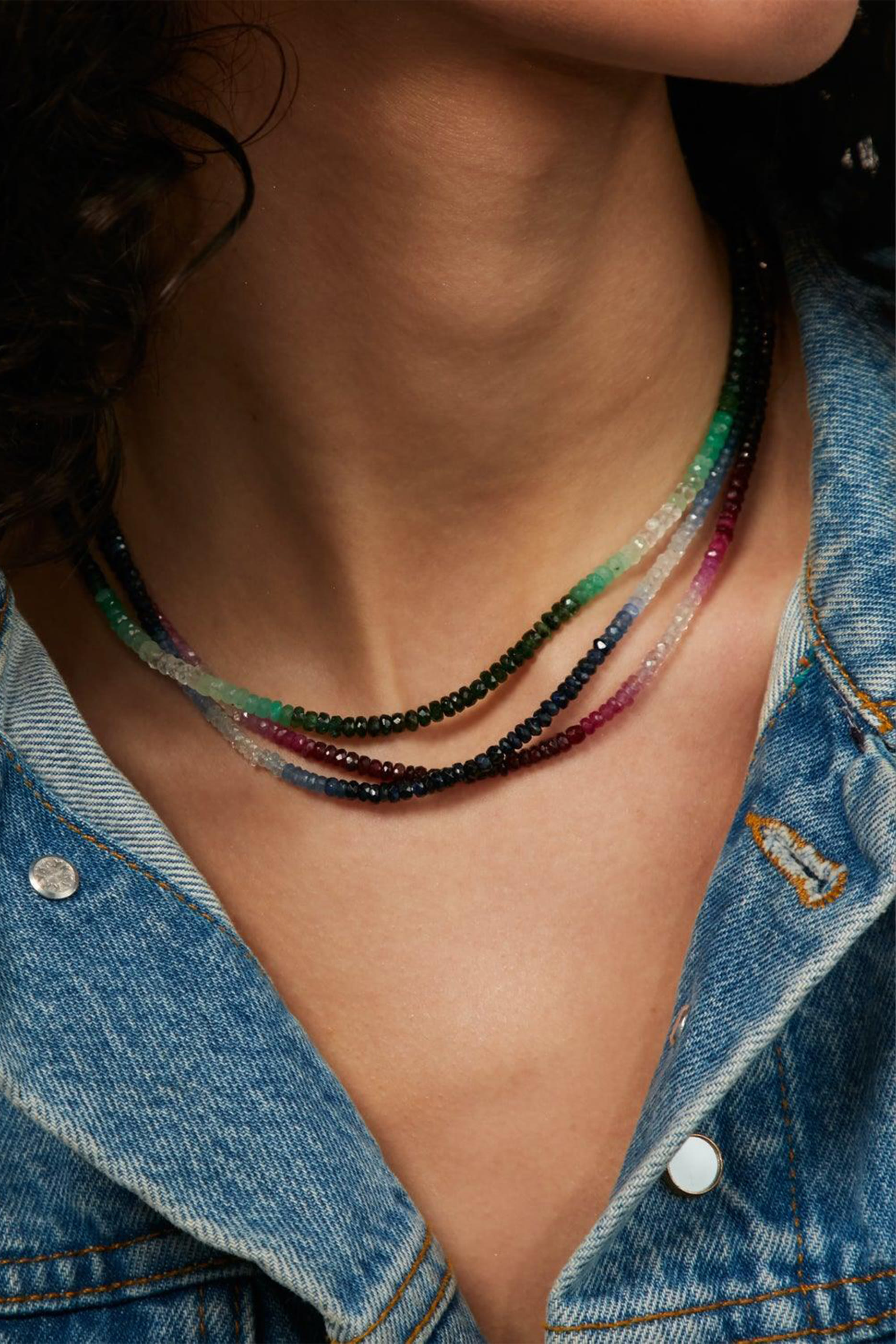 قلادة بخرز ياقوت أحمر بلون متدرج، ذهب أصفر عيار 9