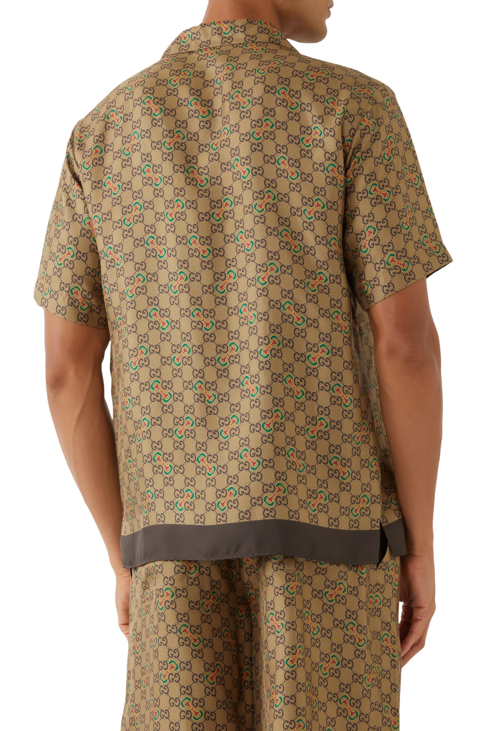 قميص بنقشة لجام الحصان وحرفي شعار الماركة حرير تويل