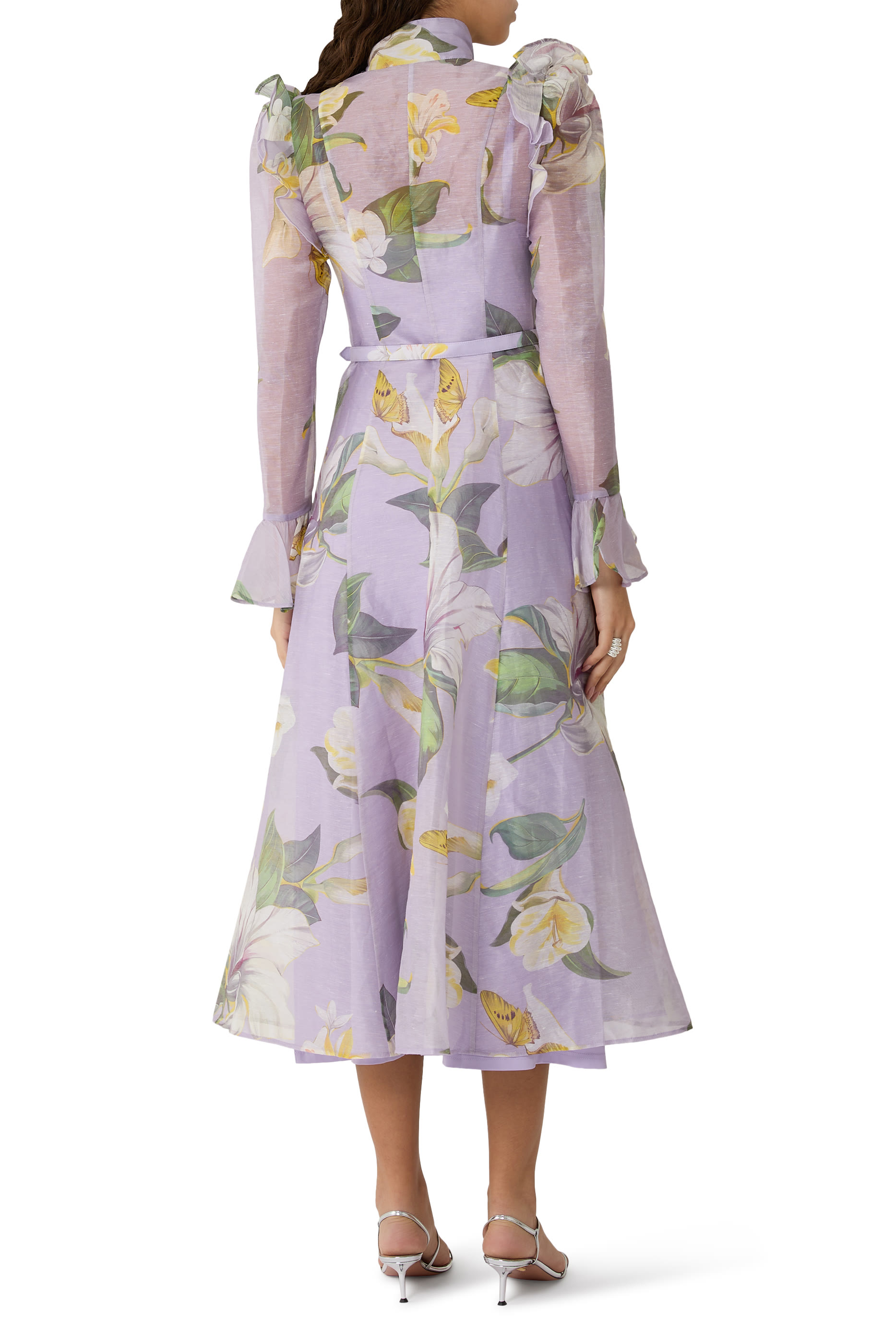 فستان كاترينا متوسط الطول بأكمام بكشكش بتصميم فراشة