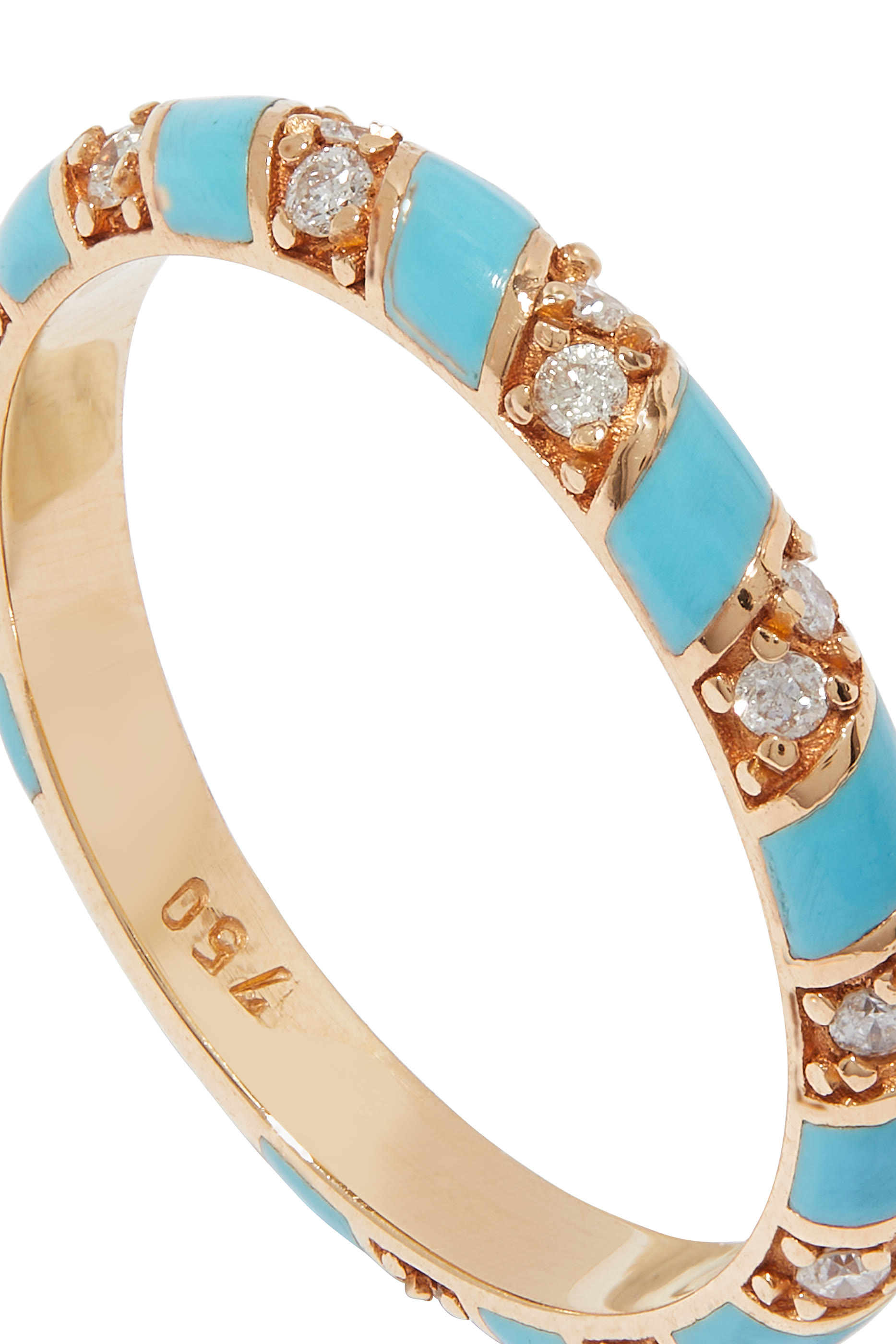 خاتم تورنيدو مزين بالمينا والماس ذهب وردي عيار 18