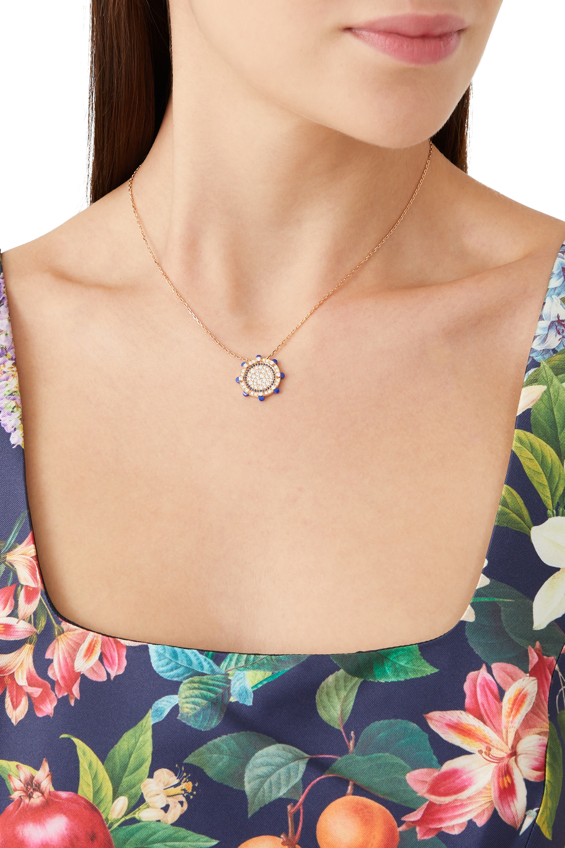 قلادة تيب توب ستيتمنت مرصعة بالازورد والماس ذهب وردي عيار 18