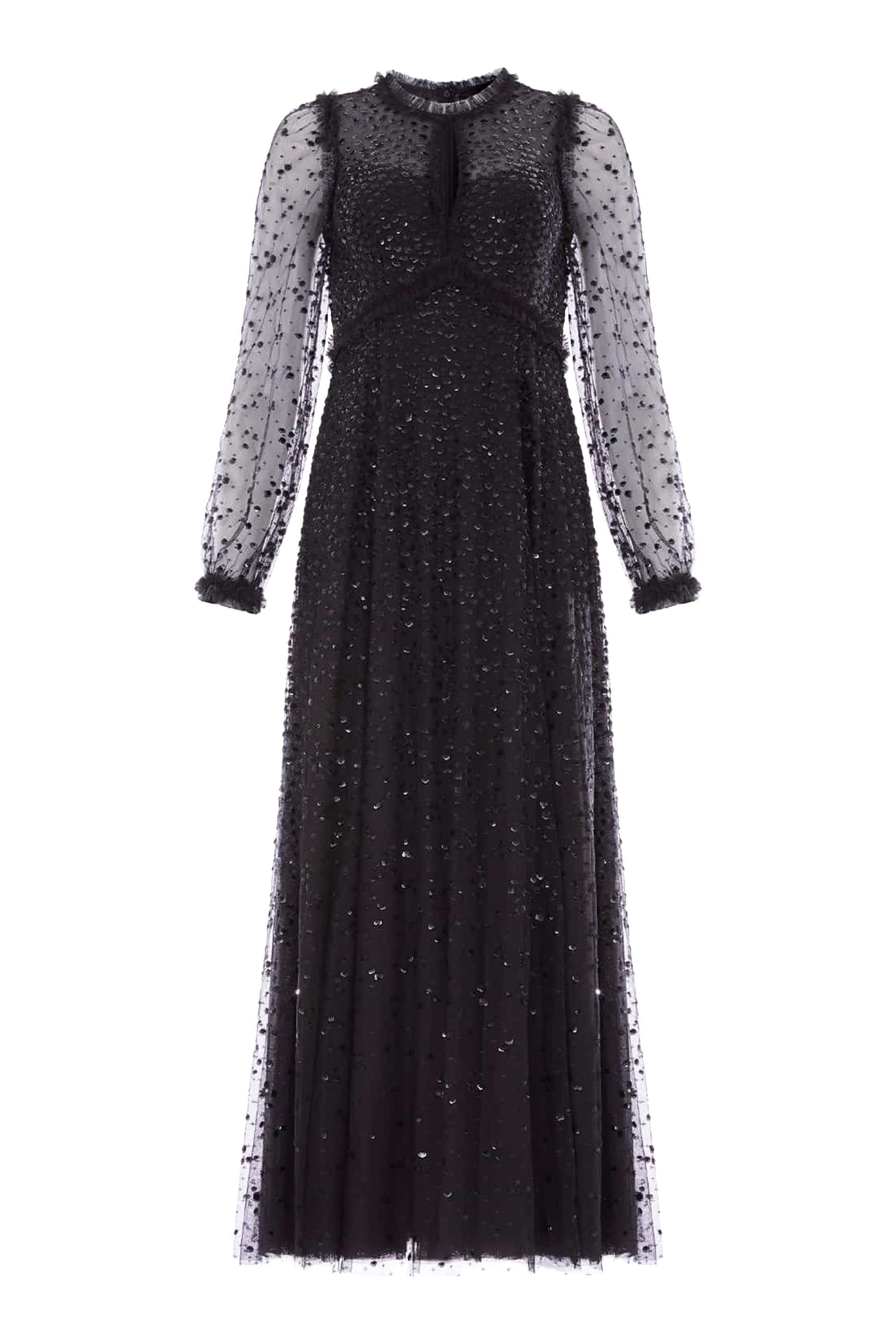 فستان سهرة بطول الكاحل مزين بترتر بارز الملمس