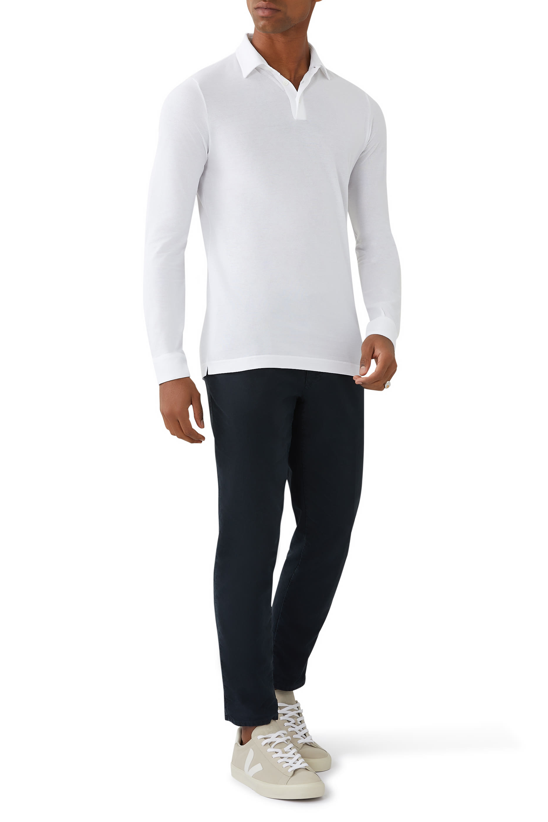 قميص بولو زانون بقصة سليم وأكمام طويلة