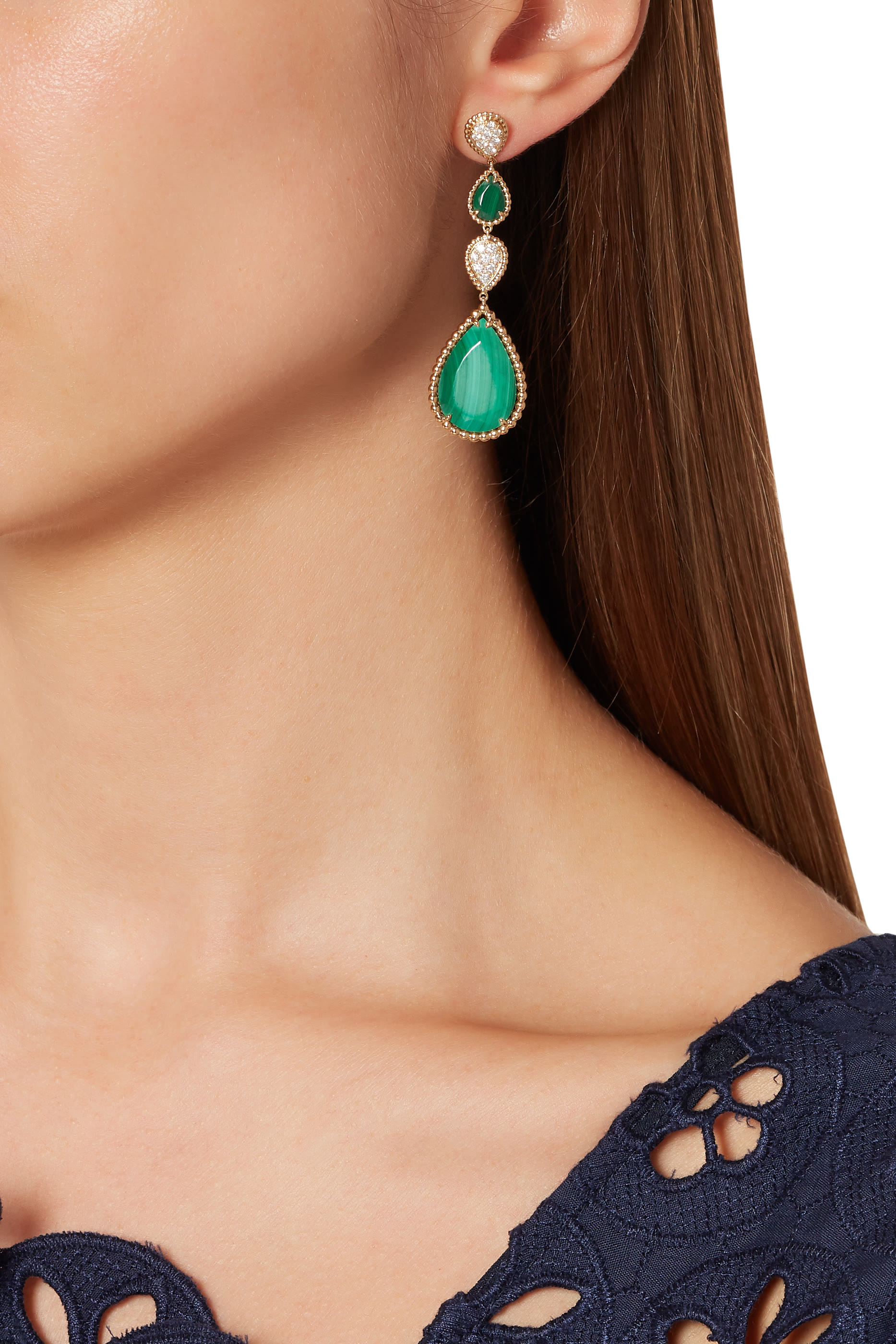 أقراط متدلية سيربنت بوهيم مرصعة بأحجار مالاكيت