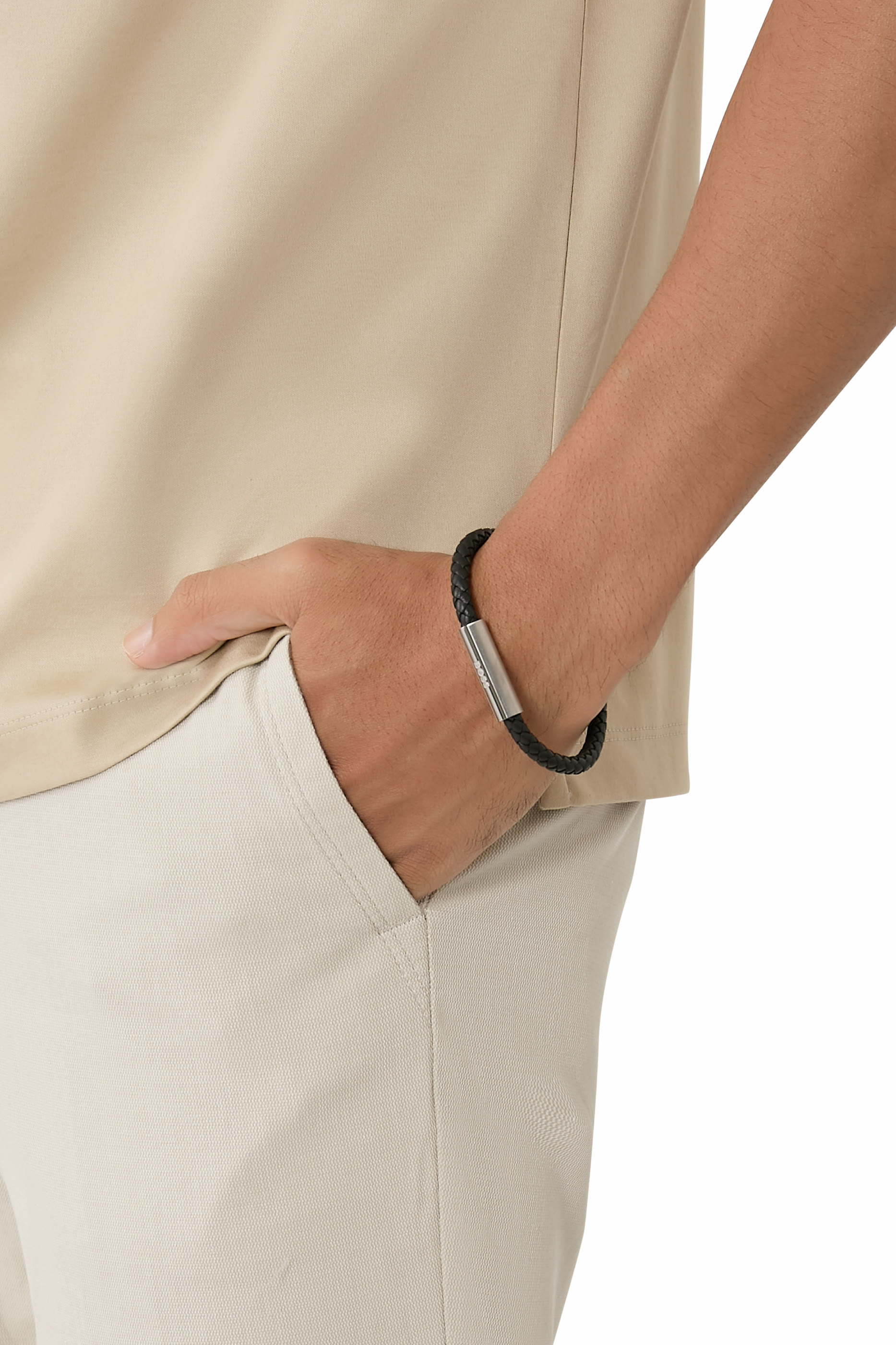 سوار رجالي مضفر جلد وستانليس ستيل