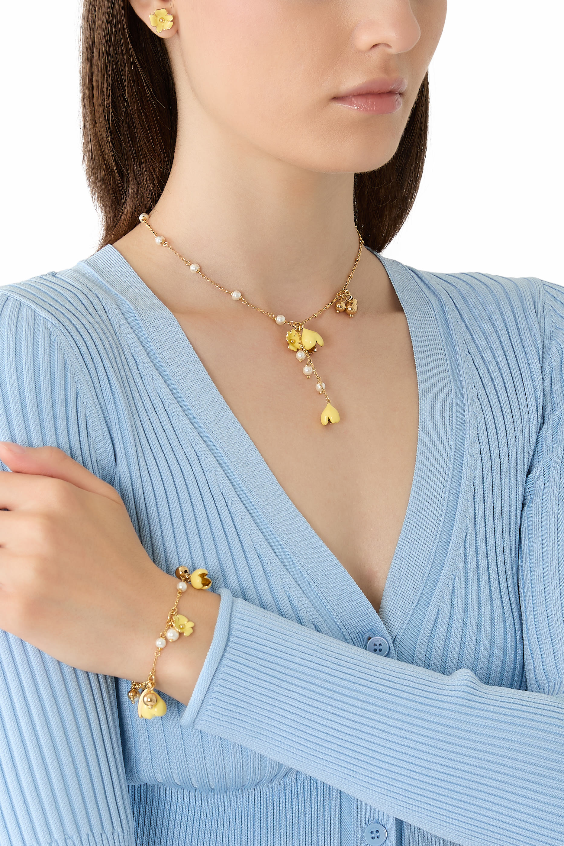 قلادة بدلاية بتصميم زهرة على شكل حرف Y زجاج ومينا