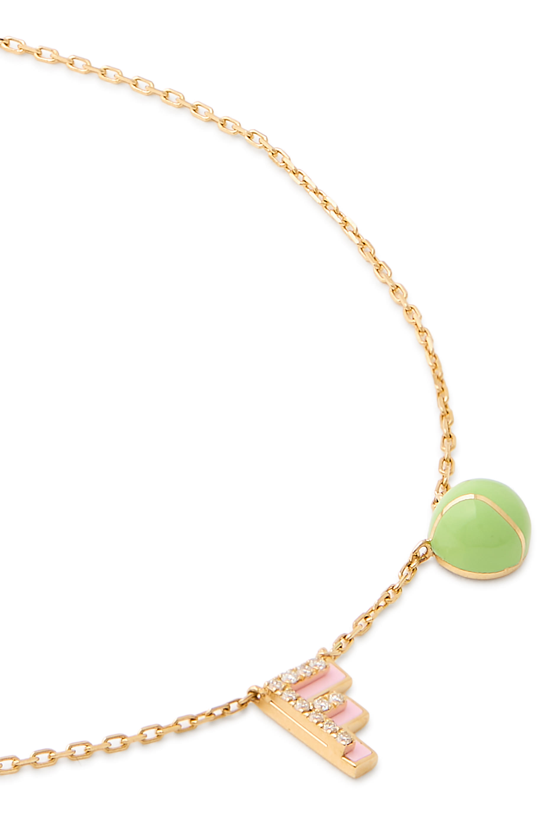 خلخال تنس بحلية حرف F مرصع بالماس ومزين بالمينا، ذهب أصفر عيار 18