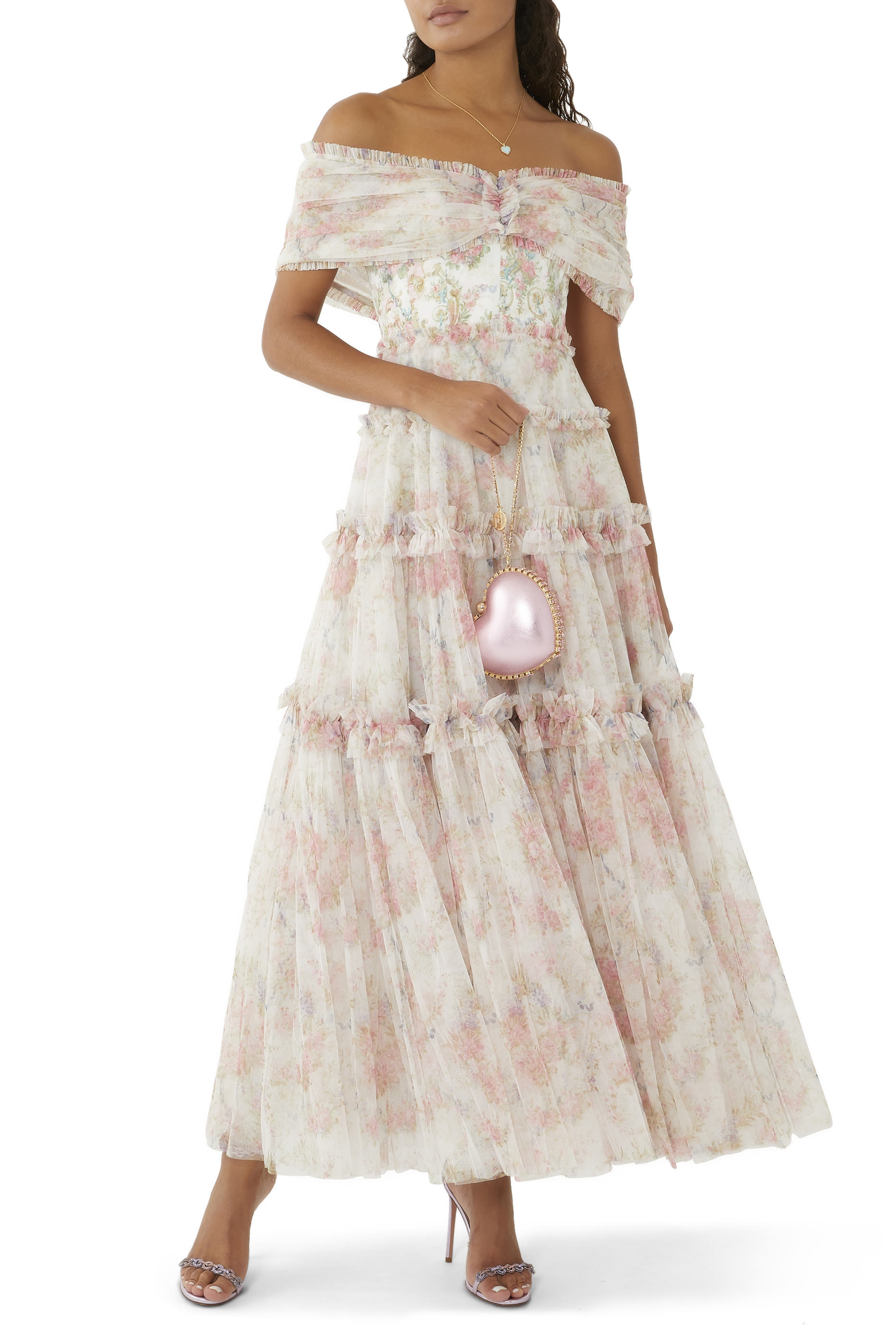 فستان سهرة غريس بأكتاف متساقطة ونقشة إكليل الغار