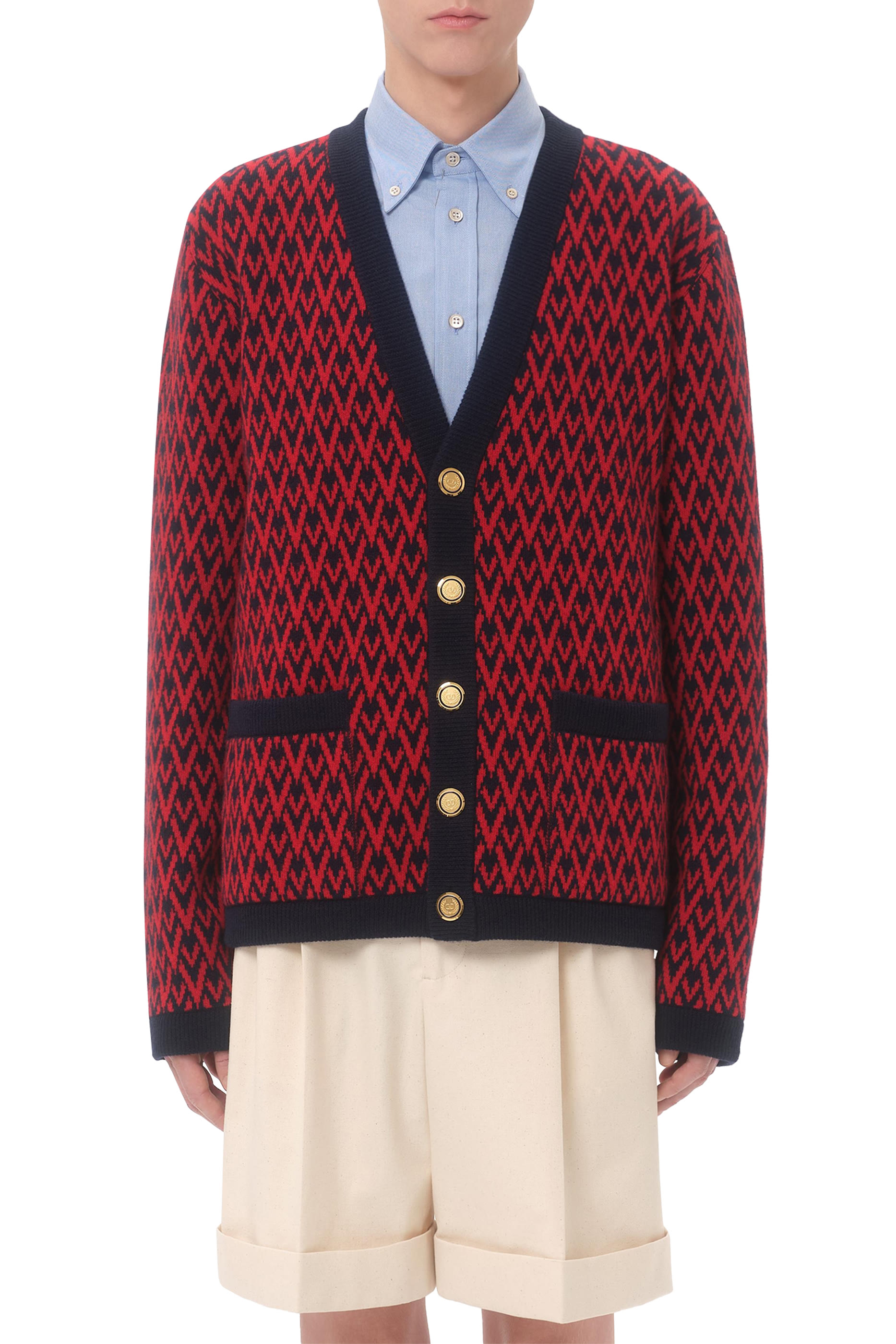 Wool Cardigan with Toute La V Pattern