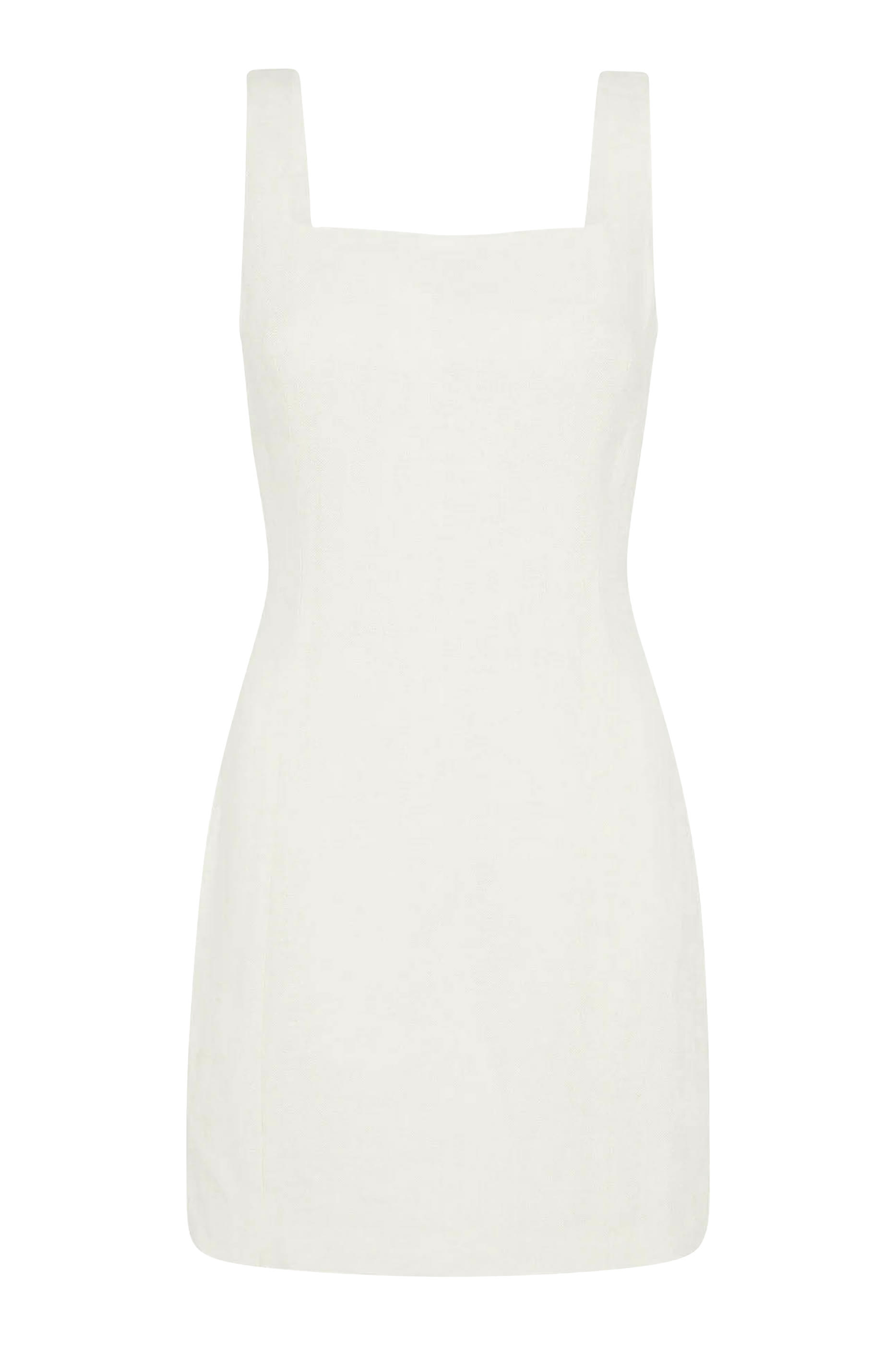 فستان قصير بياقة مربعة كتان