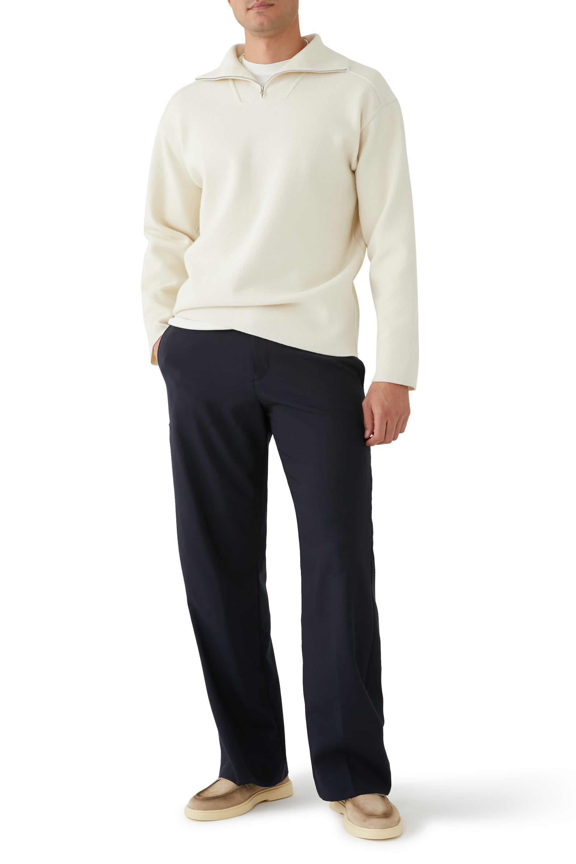 كنزة نسيج مضلع صوف ميلانو ثقيل